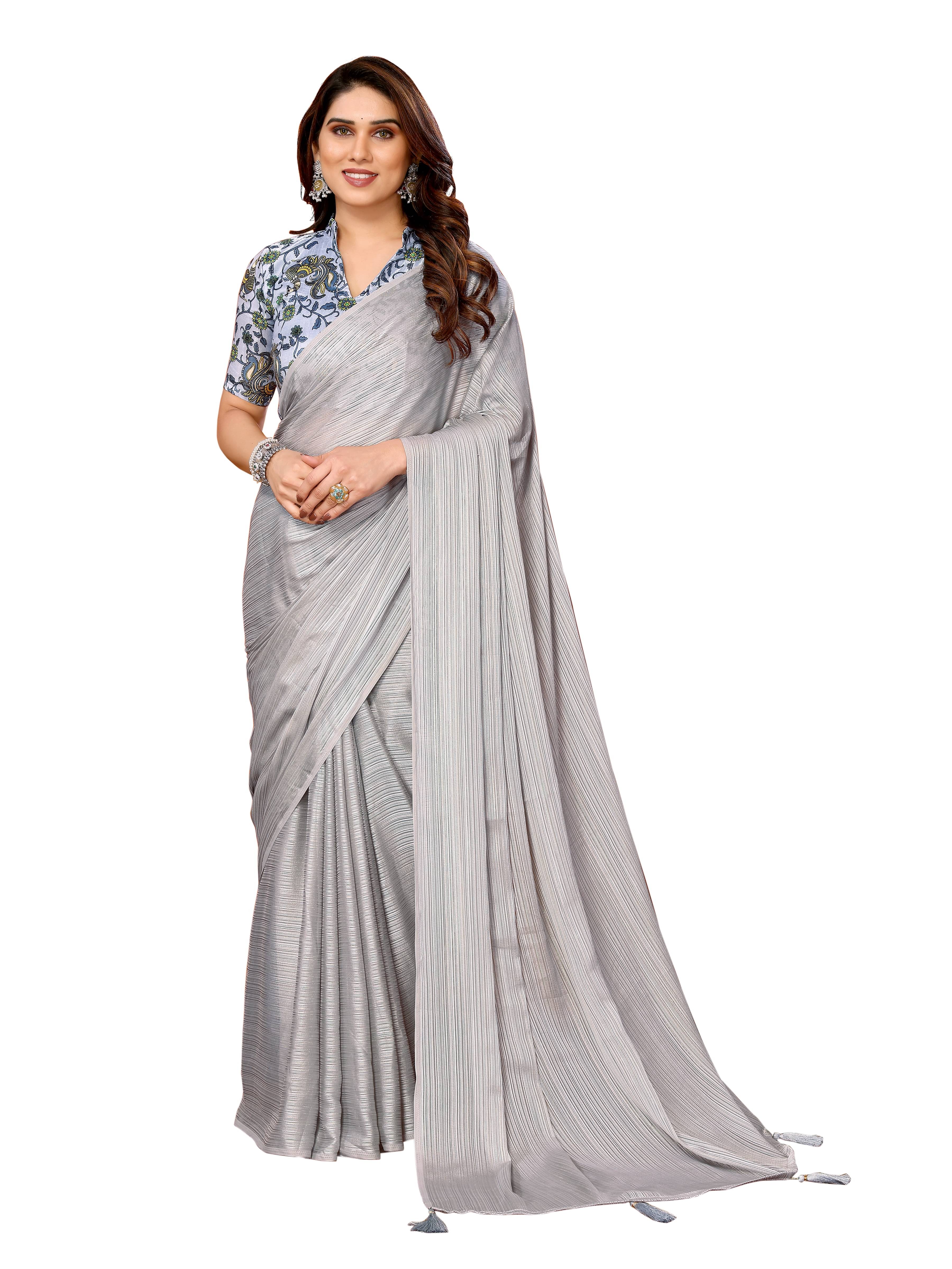 VEDANT VASTRAM Polyester Woven Design Regular Saree With Unstitched Blouse Piece ( Grey )     			VEDANT VASTRAM Polyester Woven Design Regular Saree With Unstitched Blouse Piece ( Grey )
