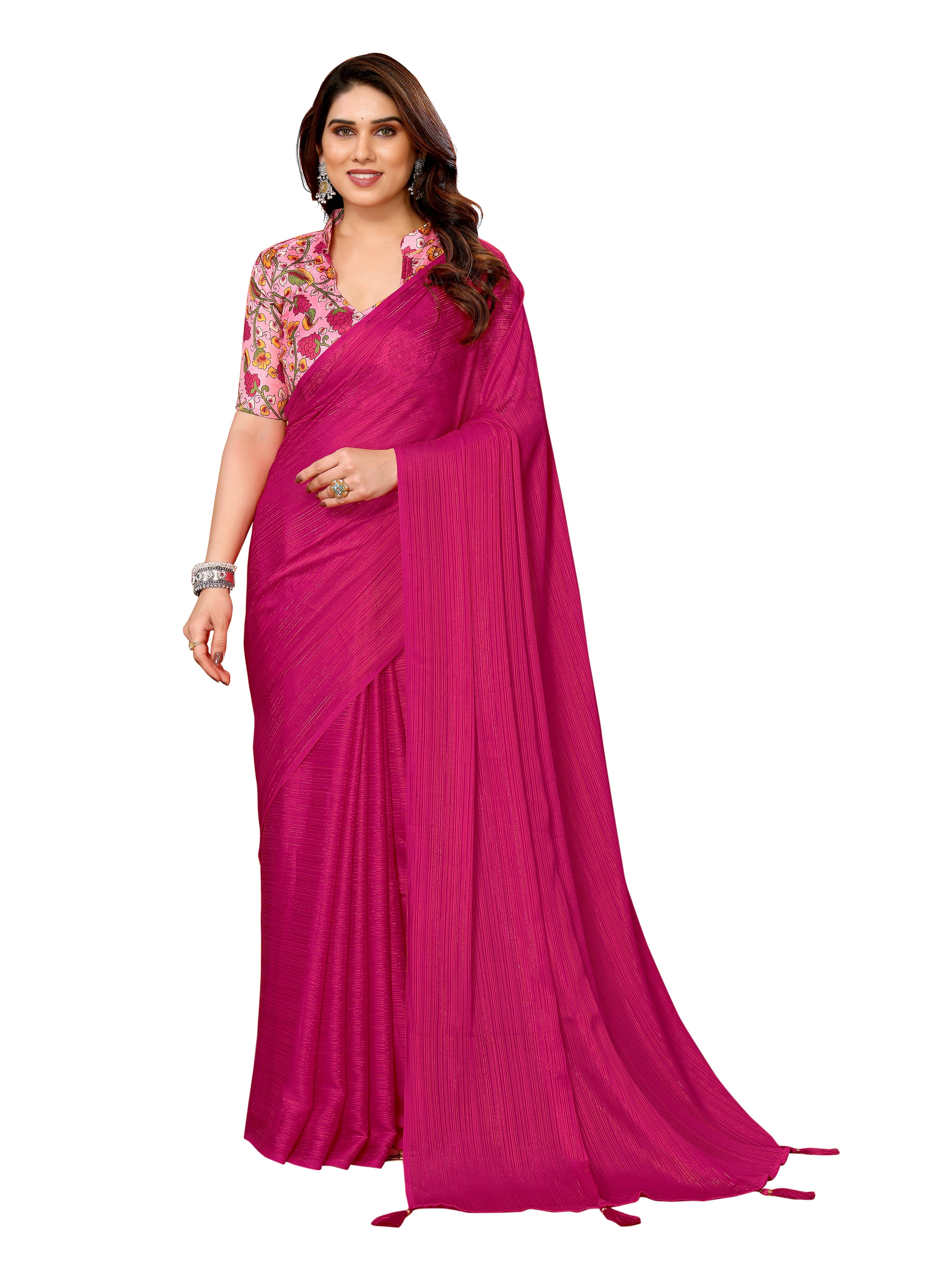     			VEDANT VASTRAM Polyester Woven Design Regular Saree With Unstitched Blouse Piece ( Pink )