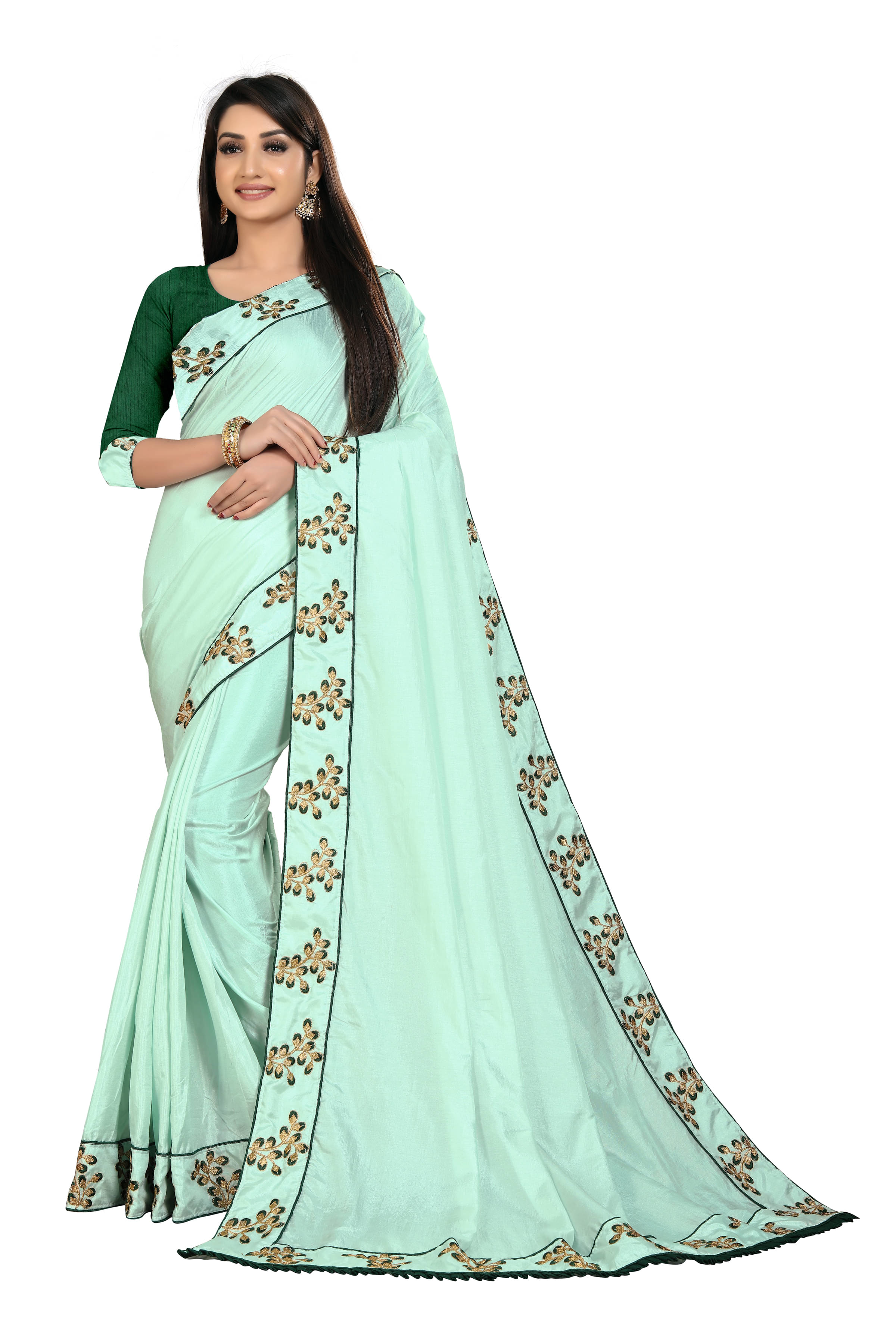 VEDANT VASTRAM Silk Embroidered Regular Saree With Unstitched Blouse Piece ( Green ) VEDANT VASTRAM Silk Embroidered Regular Saree With Unstitched Blouse Piece ( Green )
