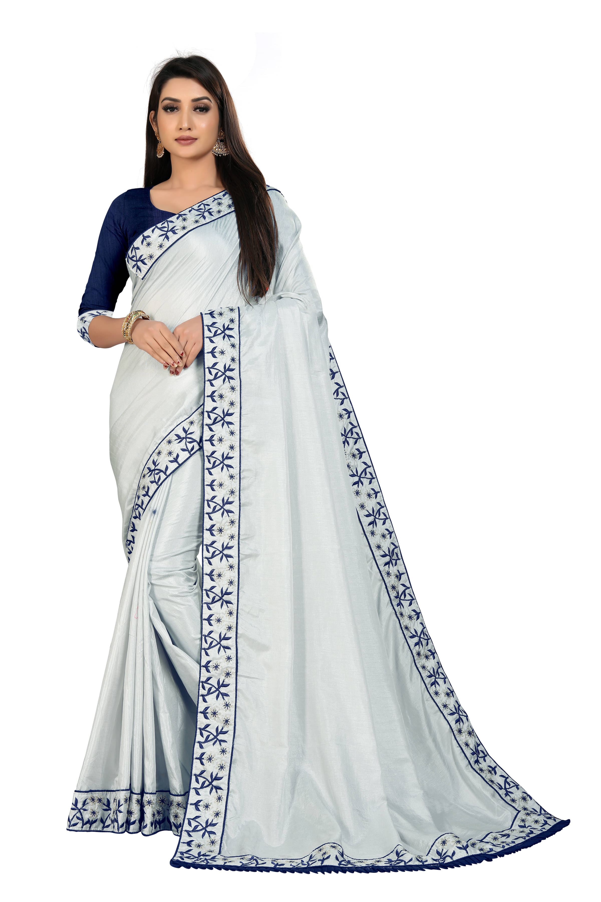     			VEDANT VASTRAM Silk Embroidered Regular Saree With Unstitched Blouse Piece ( Blue )