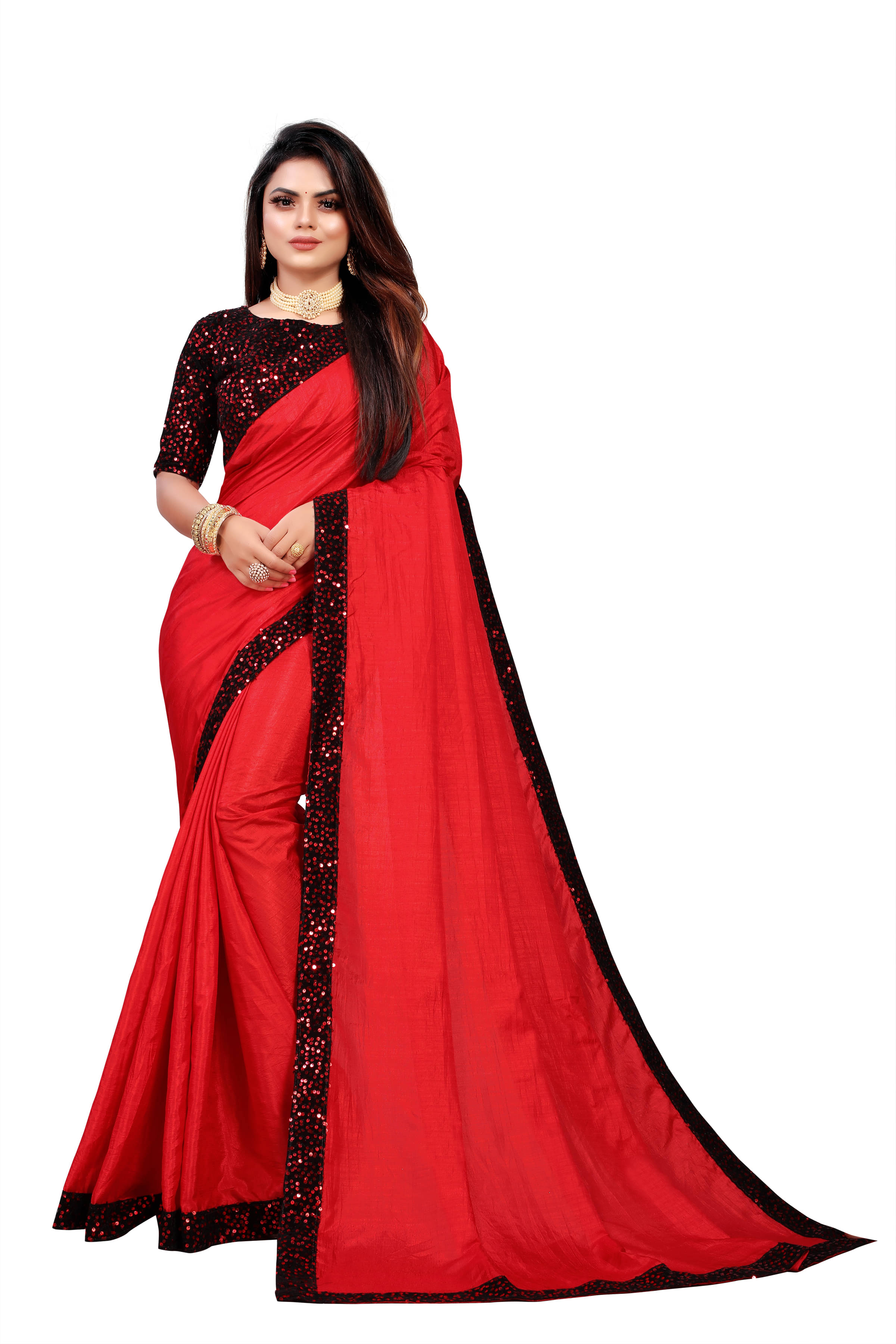     			VEDANT VASTRAM Silk Embroidered Regular Saree With Unstitched Blouse Piece ( Red )