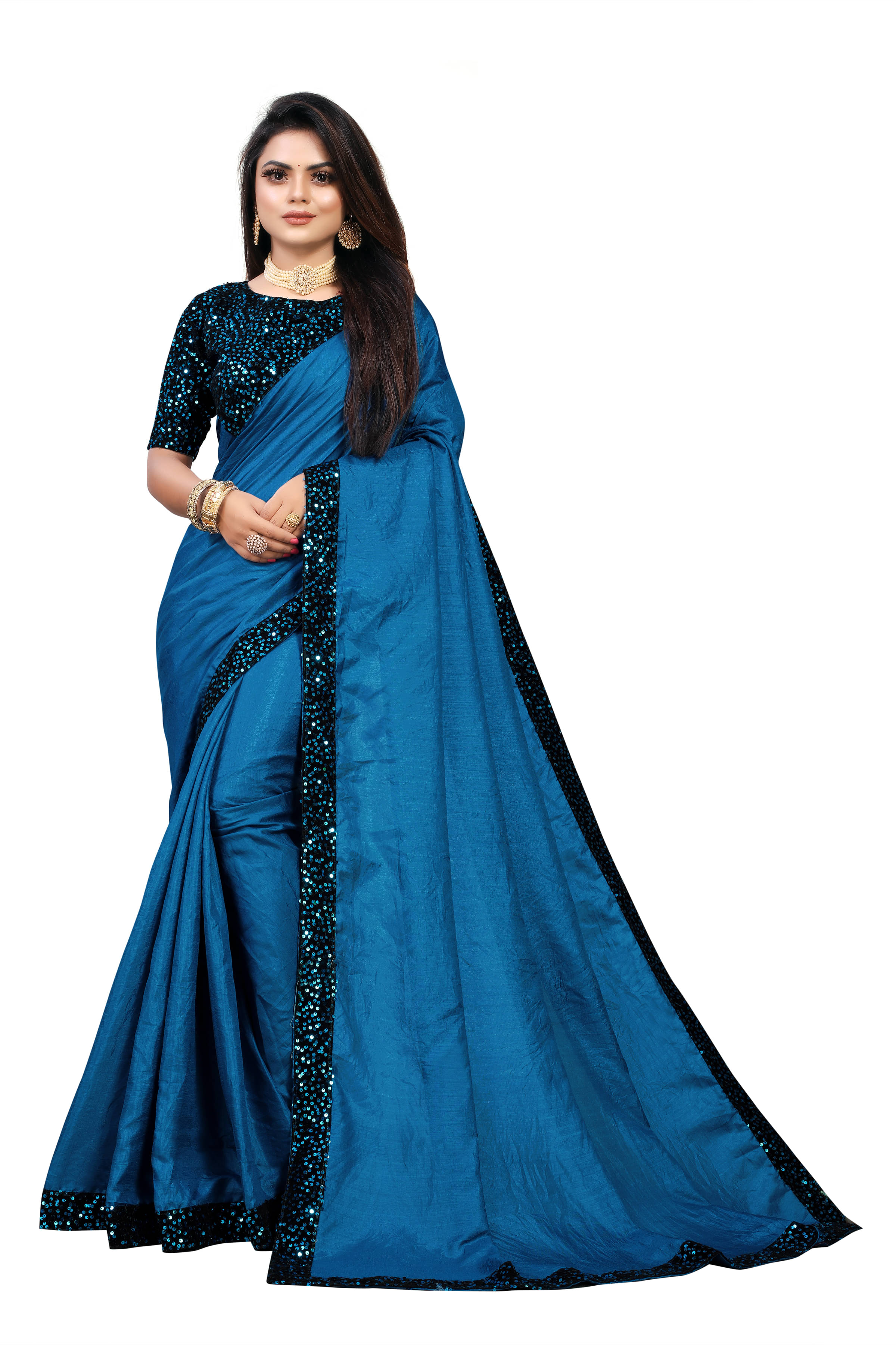     			VEDANT VASTRAM Silk Embroidered Regular Saree With Unstitched Blouse Piece ( Blue )