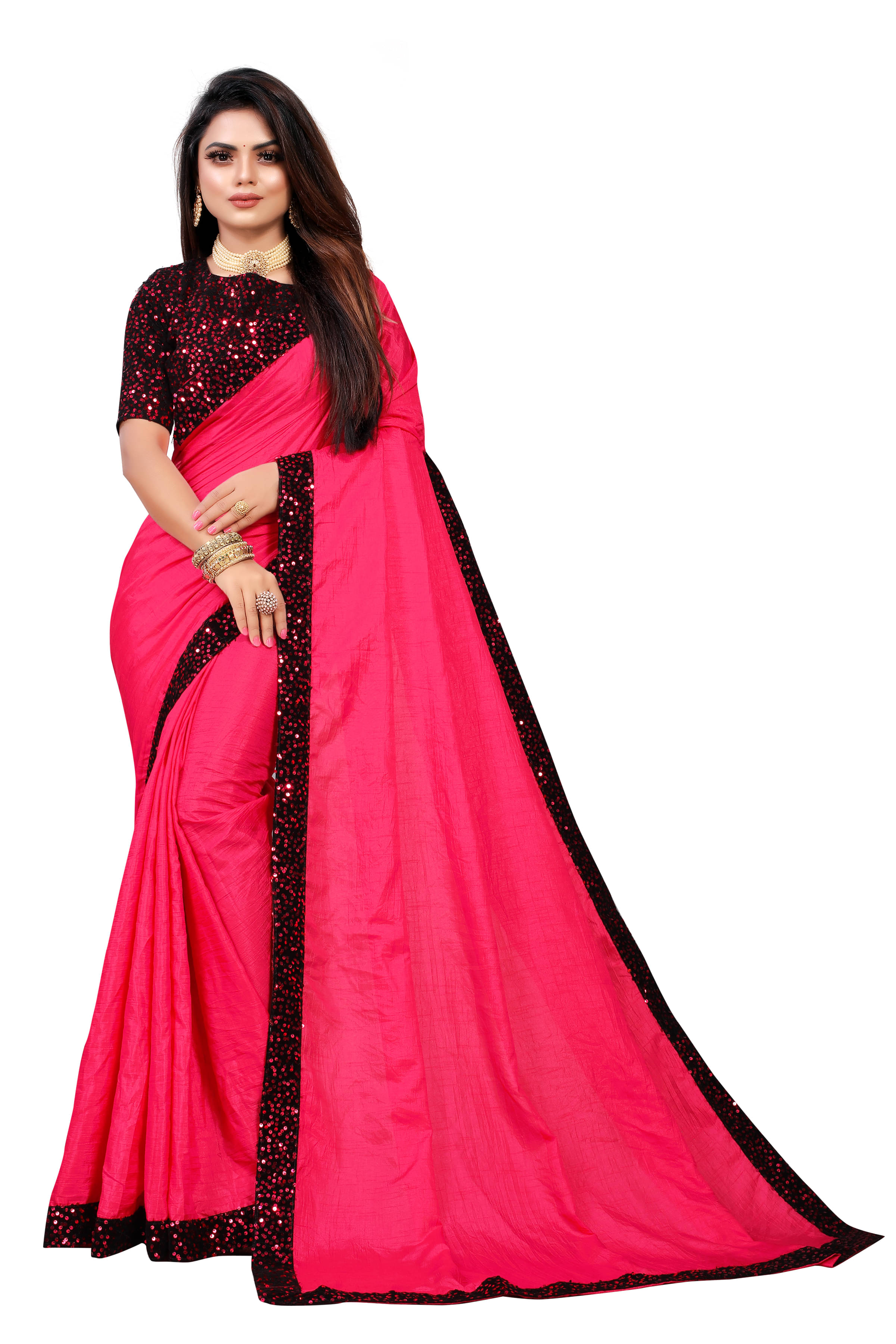     			VEDANT VASTRAM Silk Embroidered Regular Saree With Unstitched Blouse Piece ( Pink )