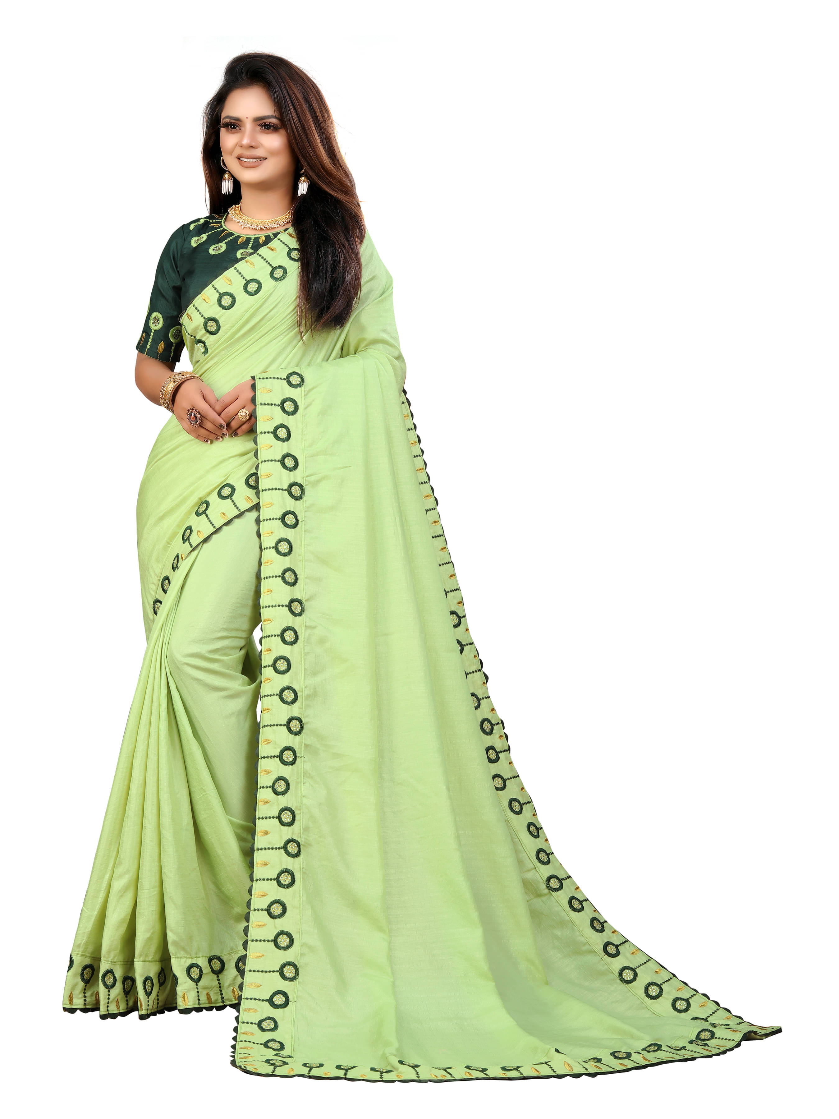VEDANT VASTRAM Silk Embroidered Regular Saree With Unstitched Blouse Piece ( Light Green ) VEDANT VASTRAM Silk Embroidered Regular Saree With Unstitched Blouse Piece ( Light Green )
