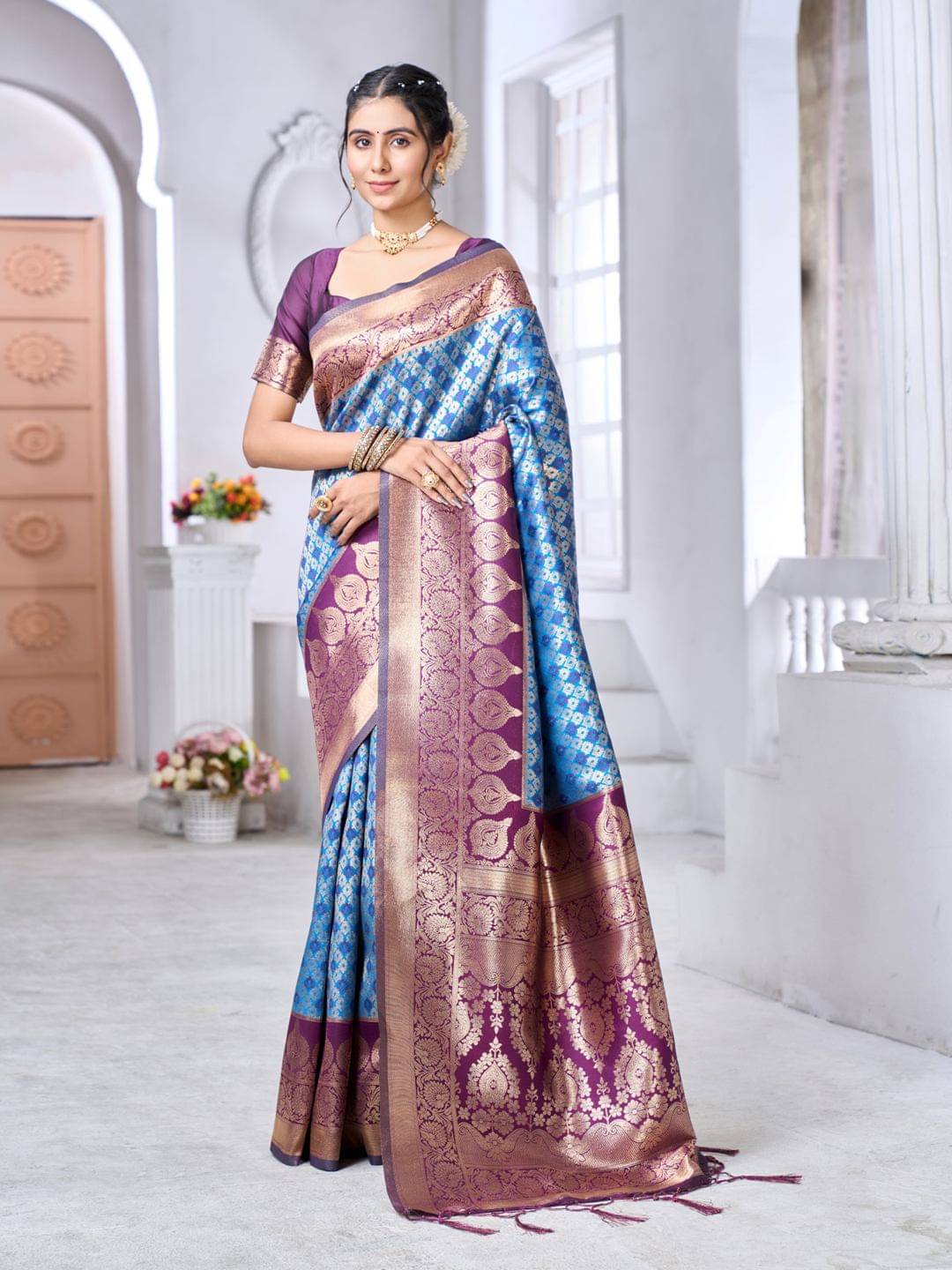     			Vastukala Silk Woven Kanjeevaram Sarees With Unstitched Blouse Piece ( Sky Blue )