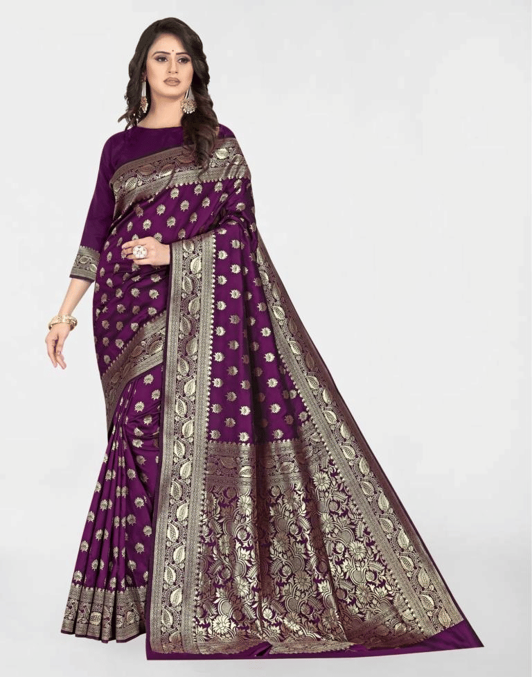     			Vastukala Silk Woven Kanjeevaram Sarees With Unstitched Blouse Piece ( Wine )
