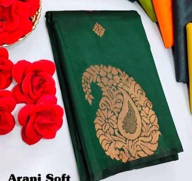 Vastukala Silk Woven Kanjeevaram Sarees With Unstitched Blouse Piece ( Green ) - Sarees | Buy online on ZillyBuy