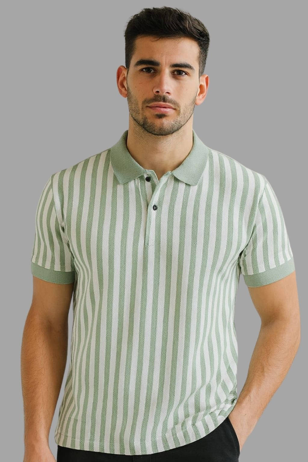     			WILD ELEPHANT Men Polyester Regular Fit Striped Polo T Shirt ( Green )