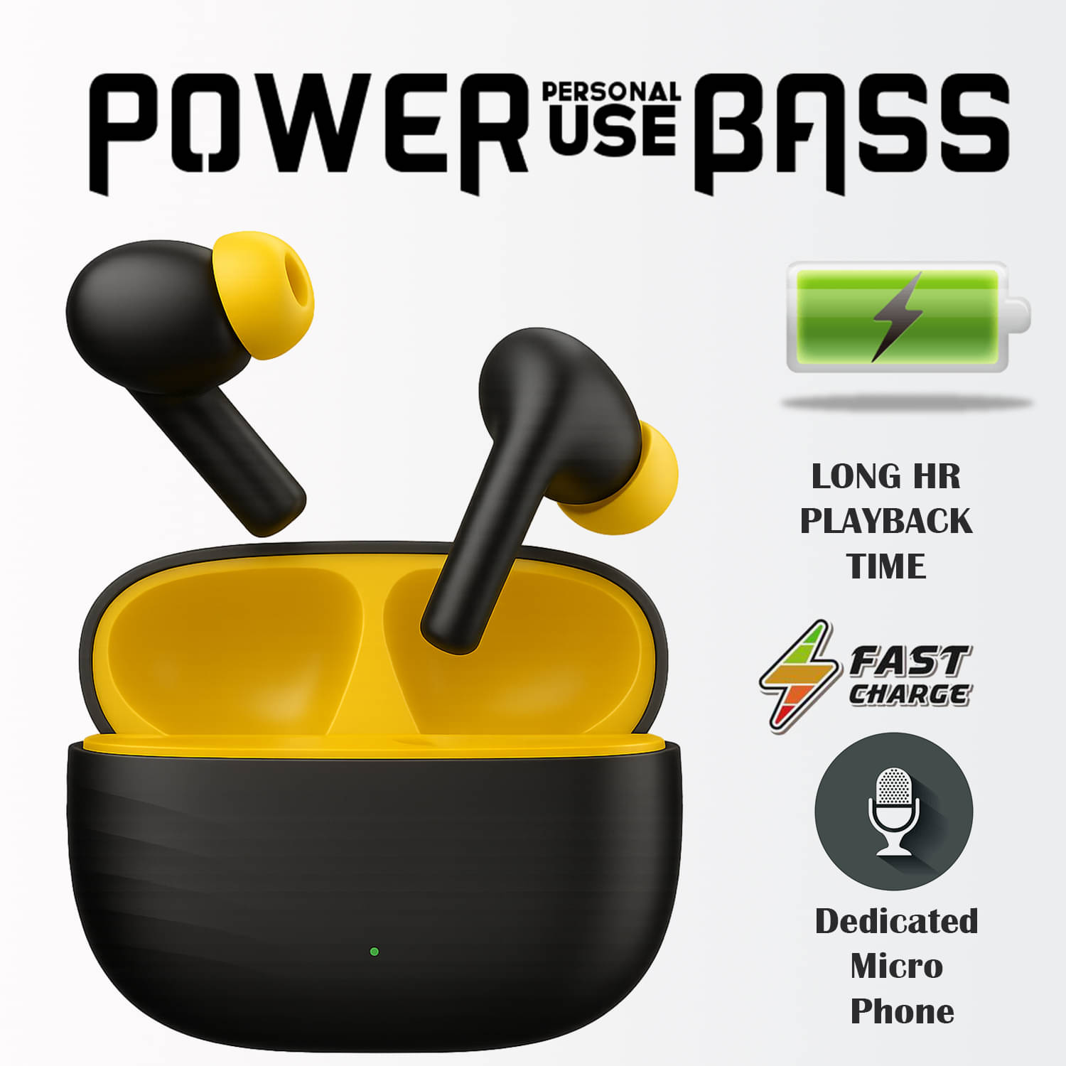     			"Wireless Bluetooth Earbuds with Deep Bass, Fast Charging Case, Touch Control & Voice Assistant | Stylish Black & Yellow Design for Music, Calls, Gaming, Workout & Travel"