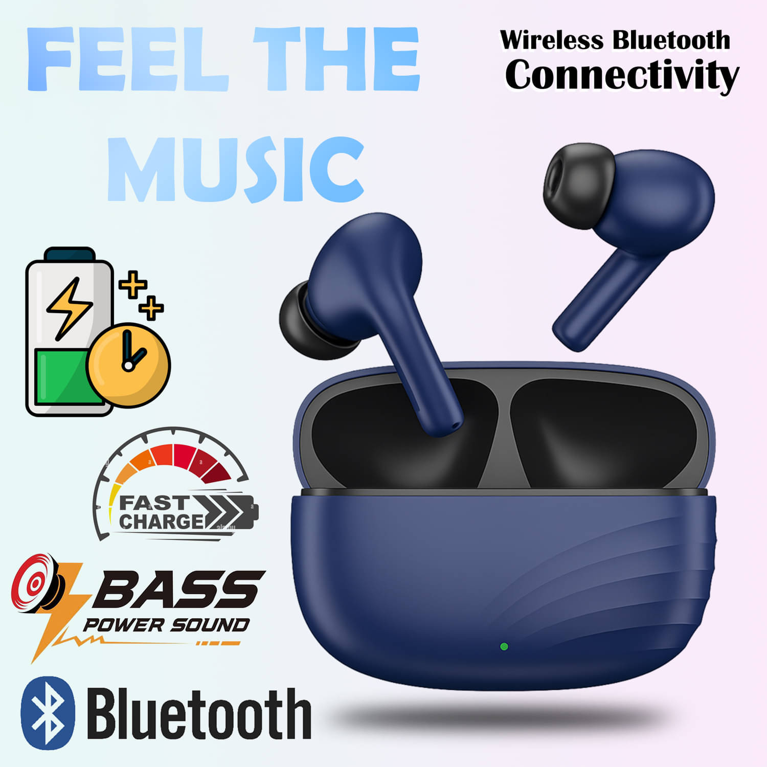     			"Wireless Bluetooth Earbuds with Deep Bass, Fast Charging Case, Touch Control & Voice Assistant | Stylish Design for Music, Calls, Gaming, Workout & Travel"