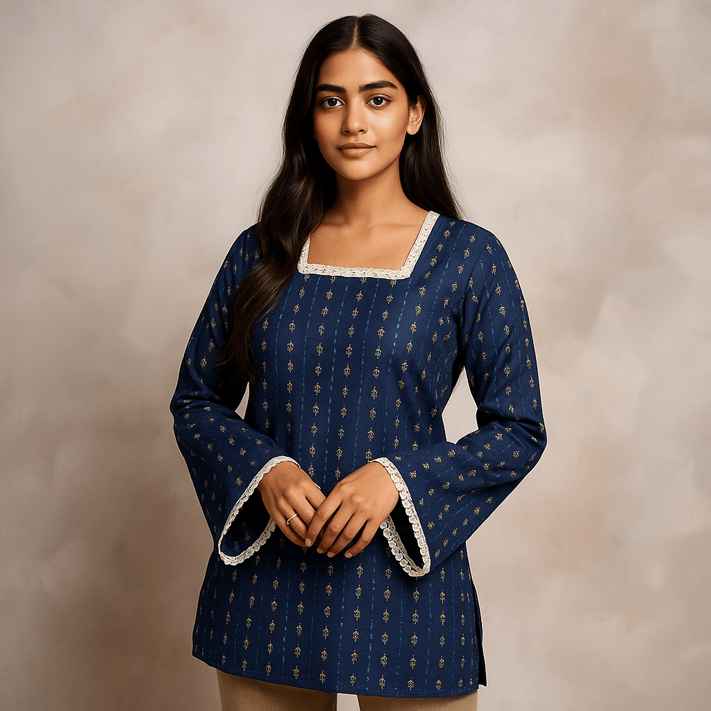 Your Choice Women Cotton Blend Self Design Straight Kurti ( Blue )     			Your Choice Women Cotton Blend Self Design Straight Kurti ( Blue )