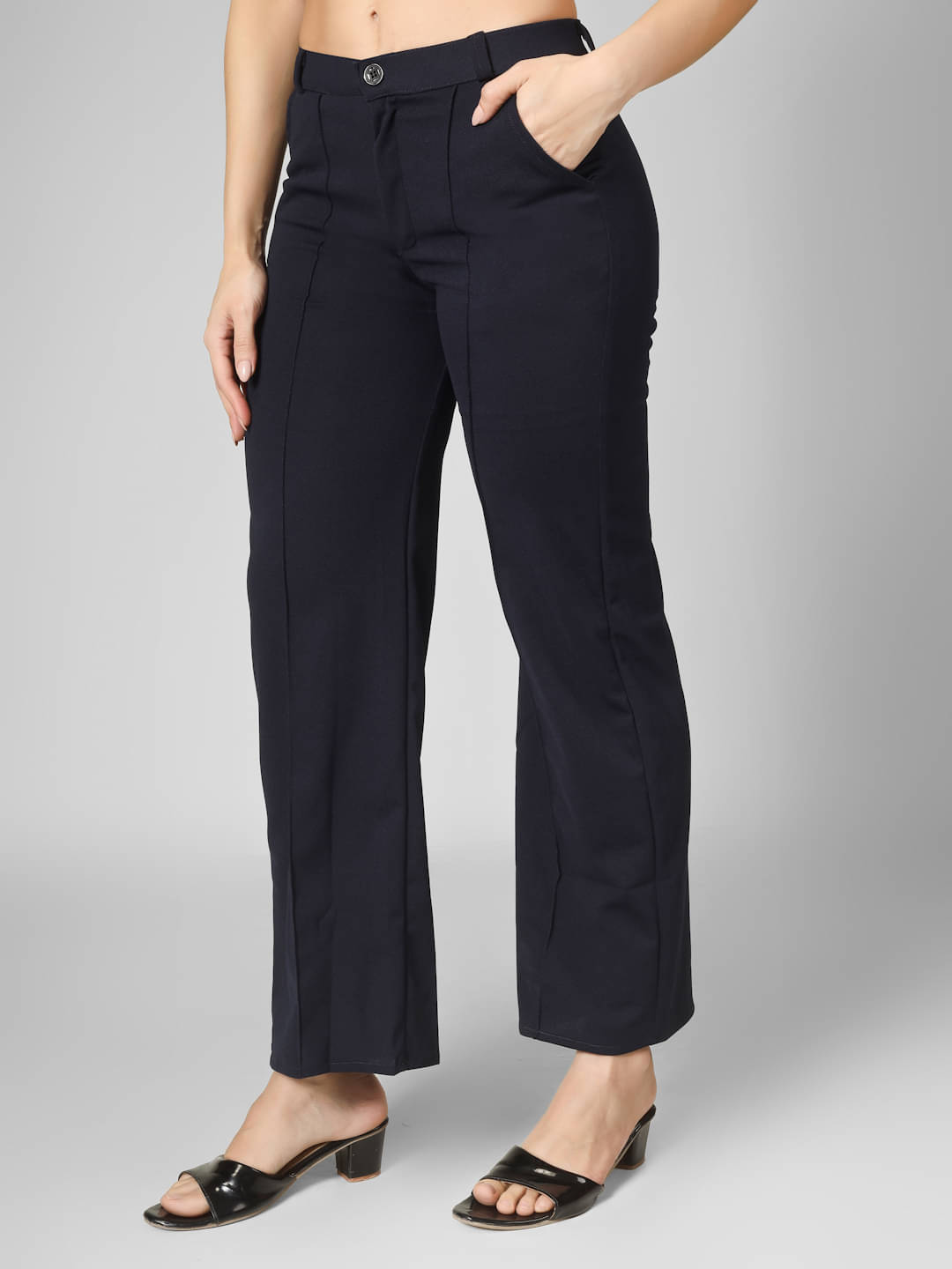     			Generic Women Polyester Formal Trousers ( Navy )