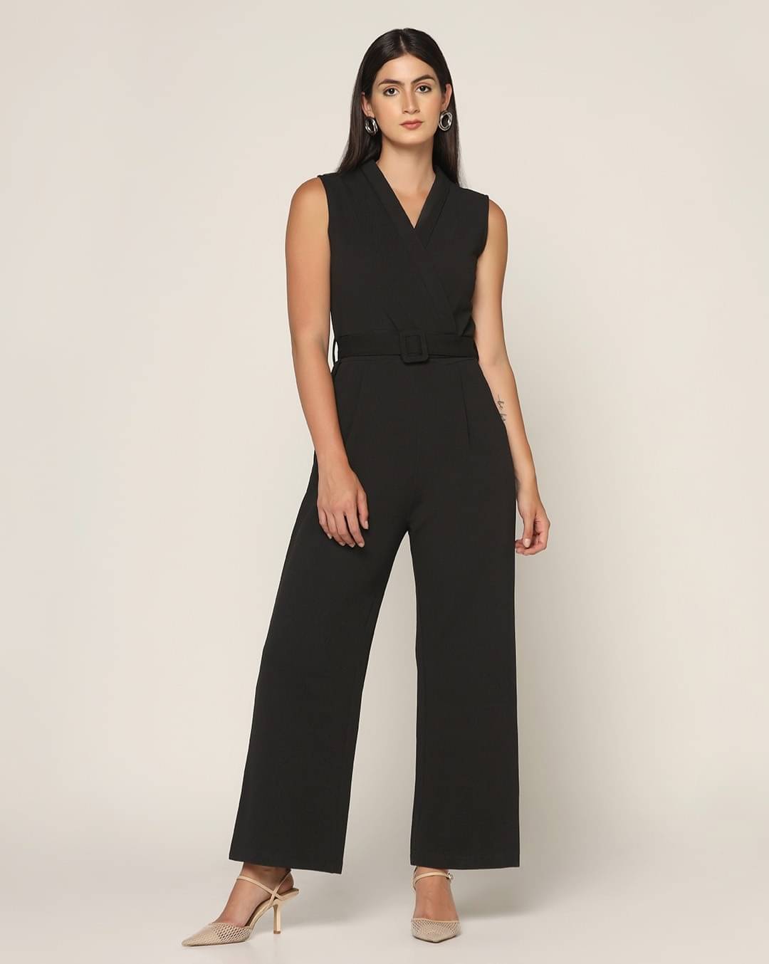     			Zenday Casual Women Solid Crepe Jumpsuit ( Black )