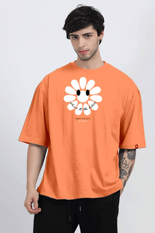     			devfab Men Cotton Oversized Fit Printed T-Shirt ( Orange )
