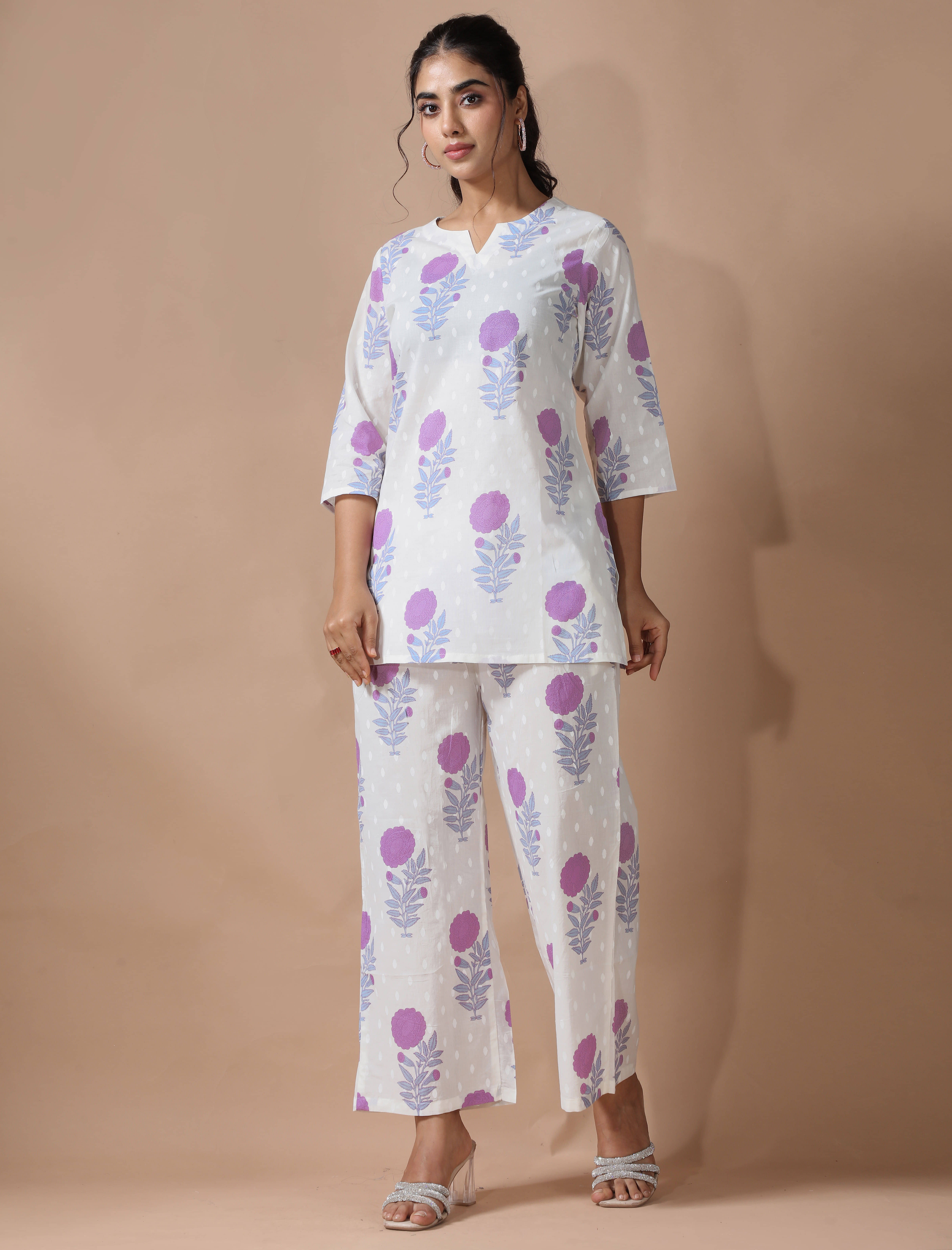     			1 Stop Fashion Women Printed Tunic With Palazzos Co-Ord Set ( White )