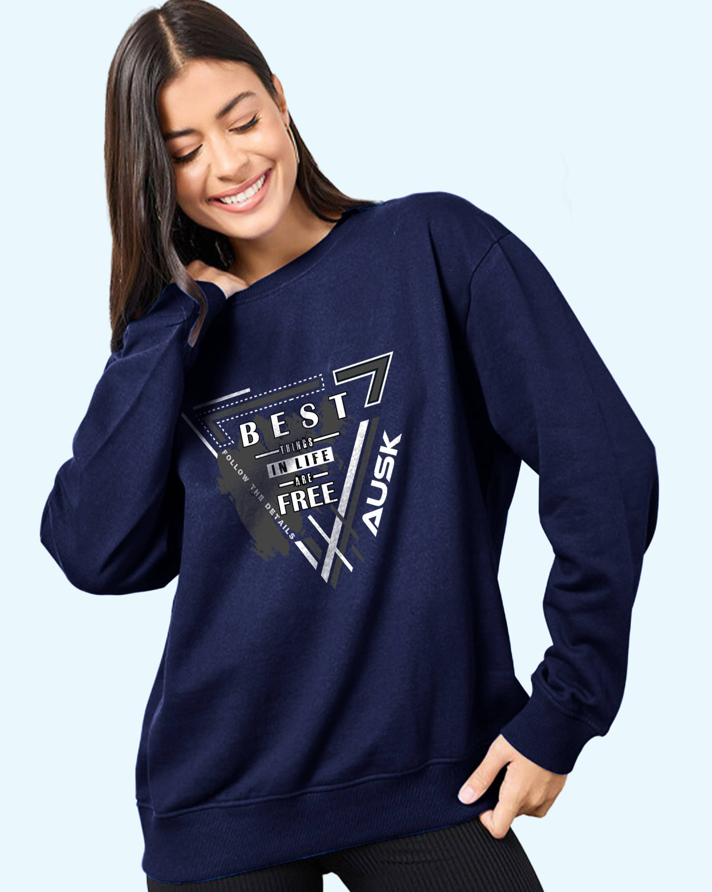     			AOOSH Women Fleece Round Neck Sweatshirt ( Blue )