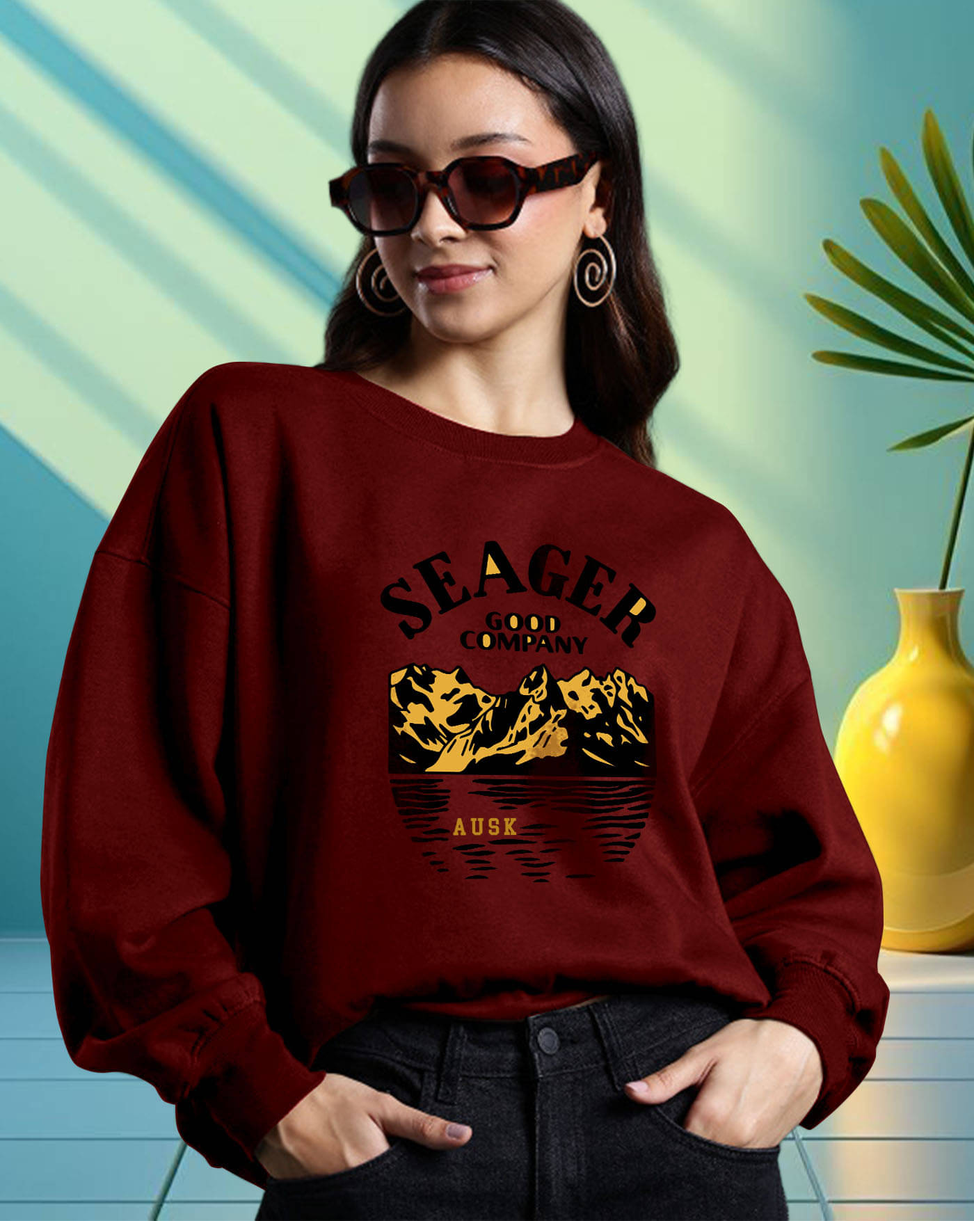     			AOOSH Women Fleece Round Neck Sweatshirt ( Maroon )