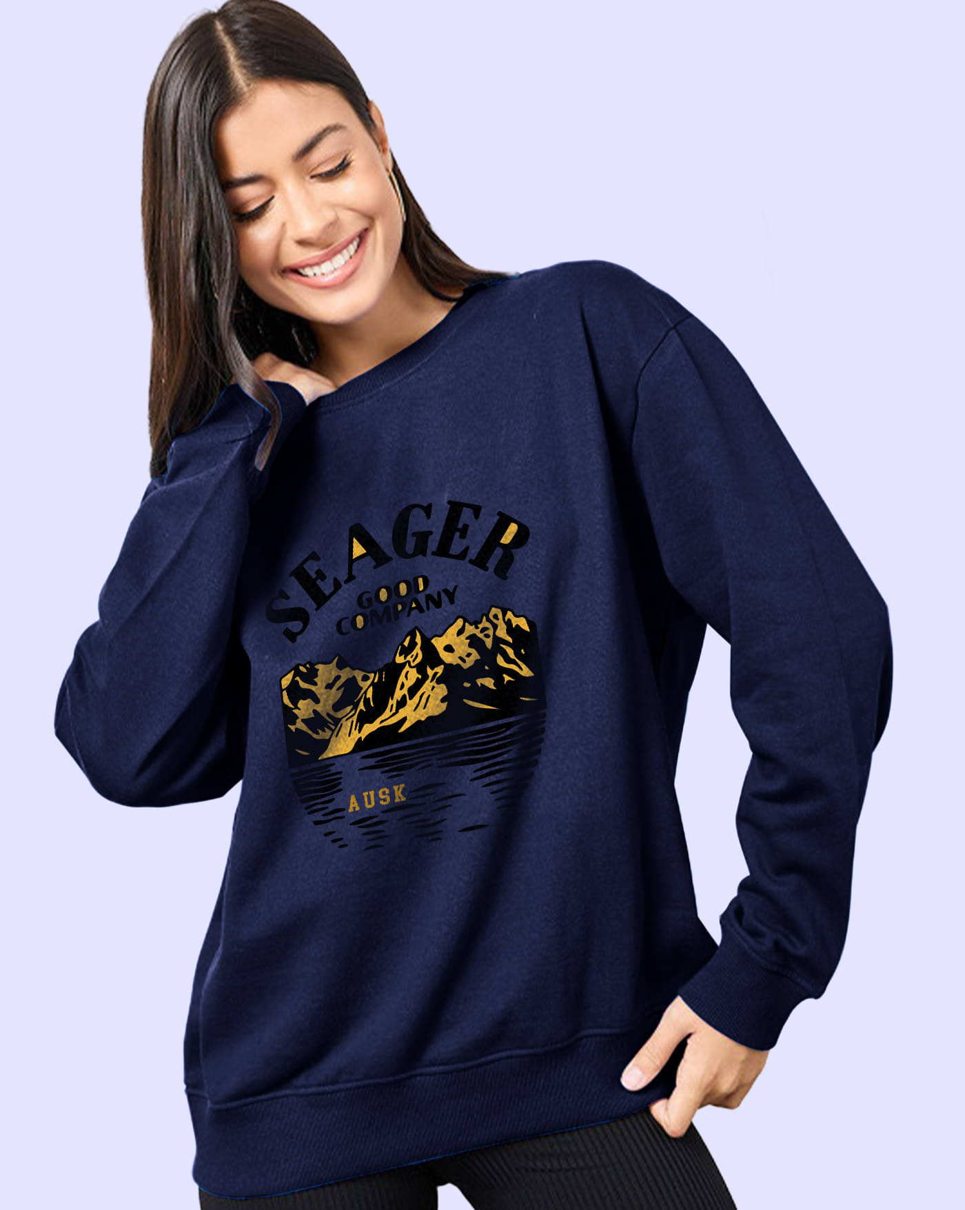 AOOSH Women Fleece Round Neck Sweatshirt ( Blue ) AOOSH Women Fleece Round Neck Sweatshirt ( Blue )