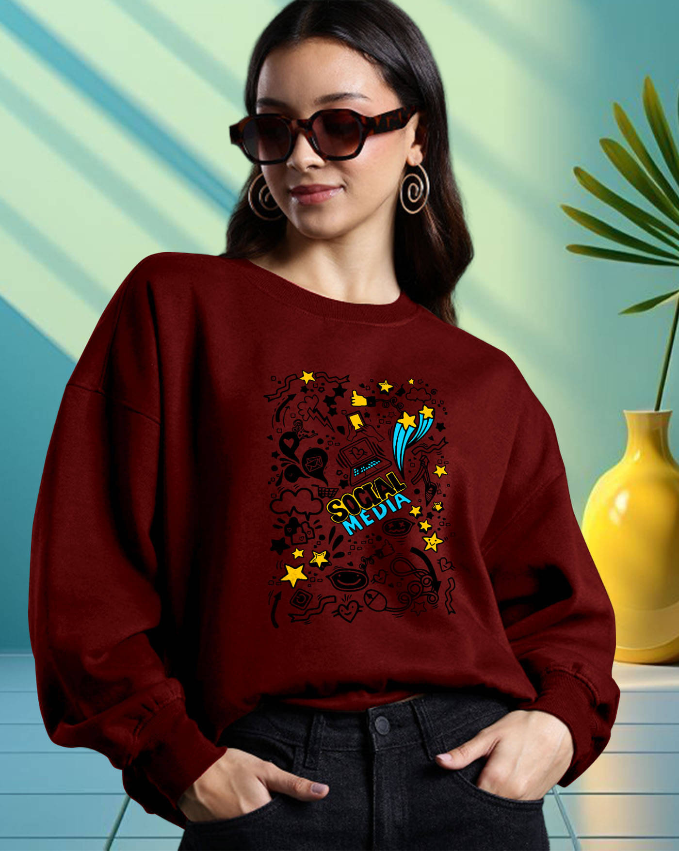 AOOSH Women Fleece Round Neck Sweatshirt ( Maroon ) AOOSH Women Fleece Round Neck Sweatshirt ( Maroon )