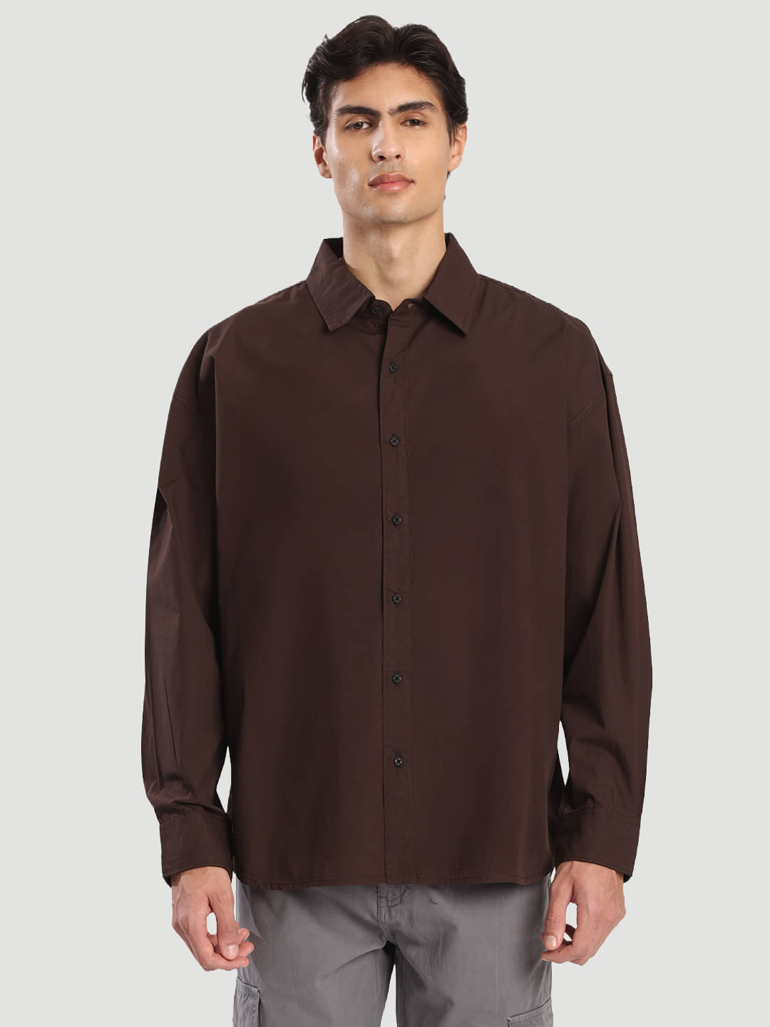     			Bene Kleed 100% Cotton Oversized Fit Solids Full Sleeves Men's Casual Shirt - Brown ( Pack of 1 )