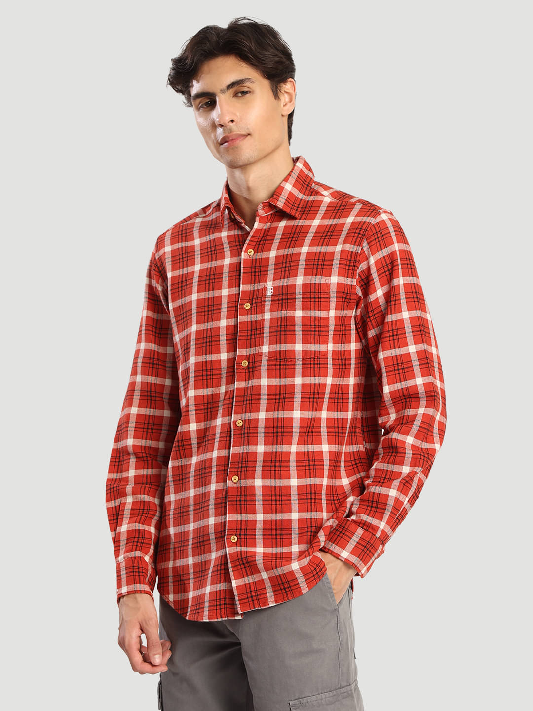     			Bene Kleed 100% Cotton Regular Fit Checks Full Sleeves Men's Casual Shirt - Orange ( Pack of 1 )