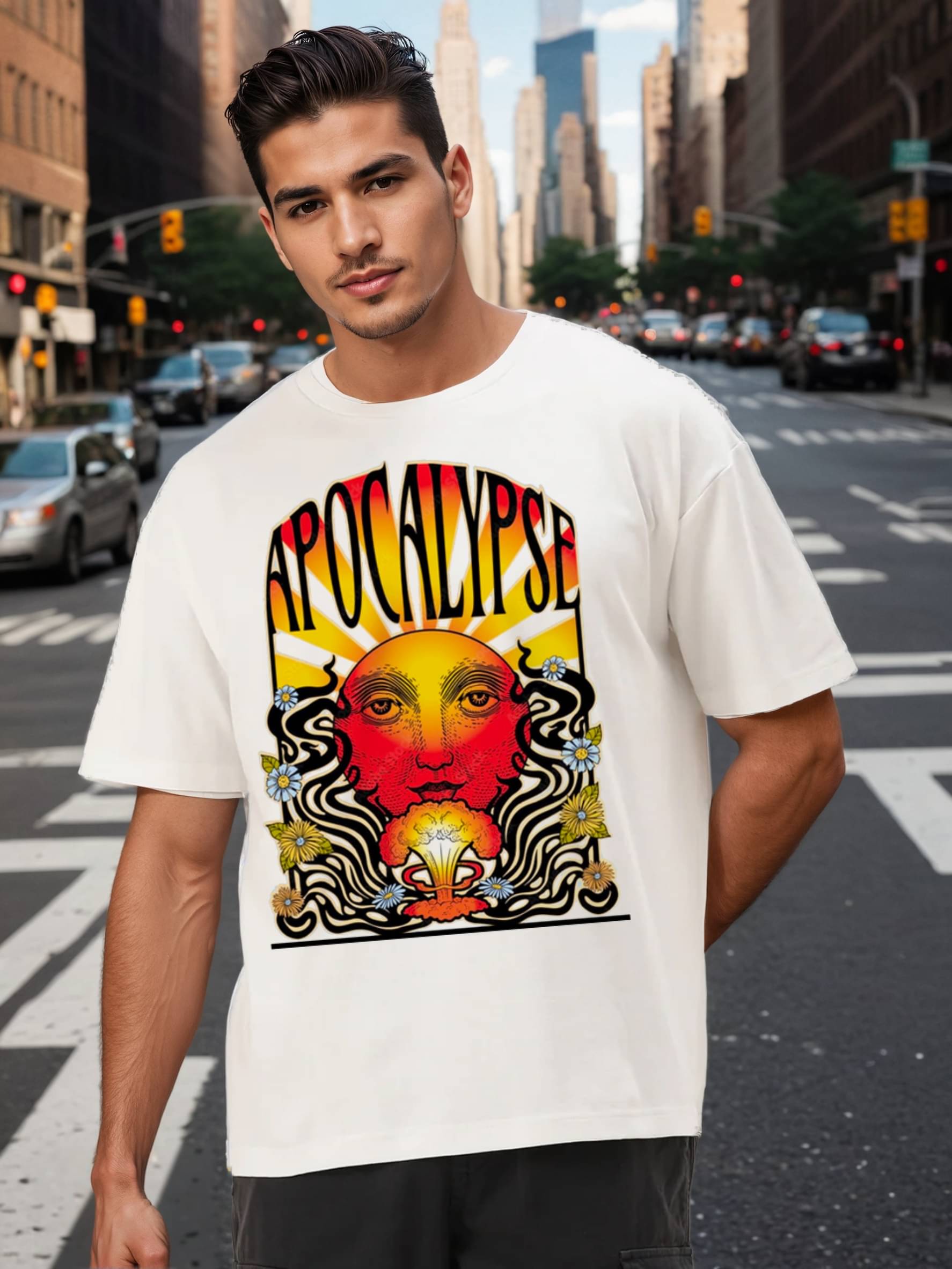     			Bene Kleed Men Cotton Oversized Fit Printed T-Shirt ( White )