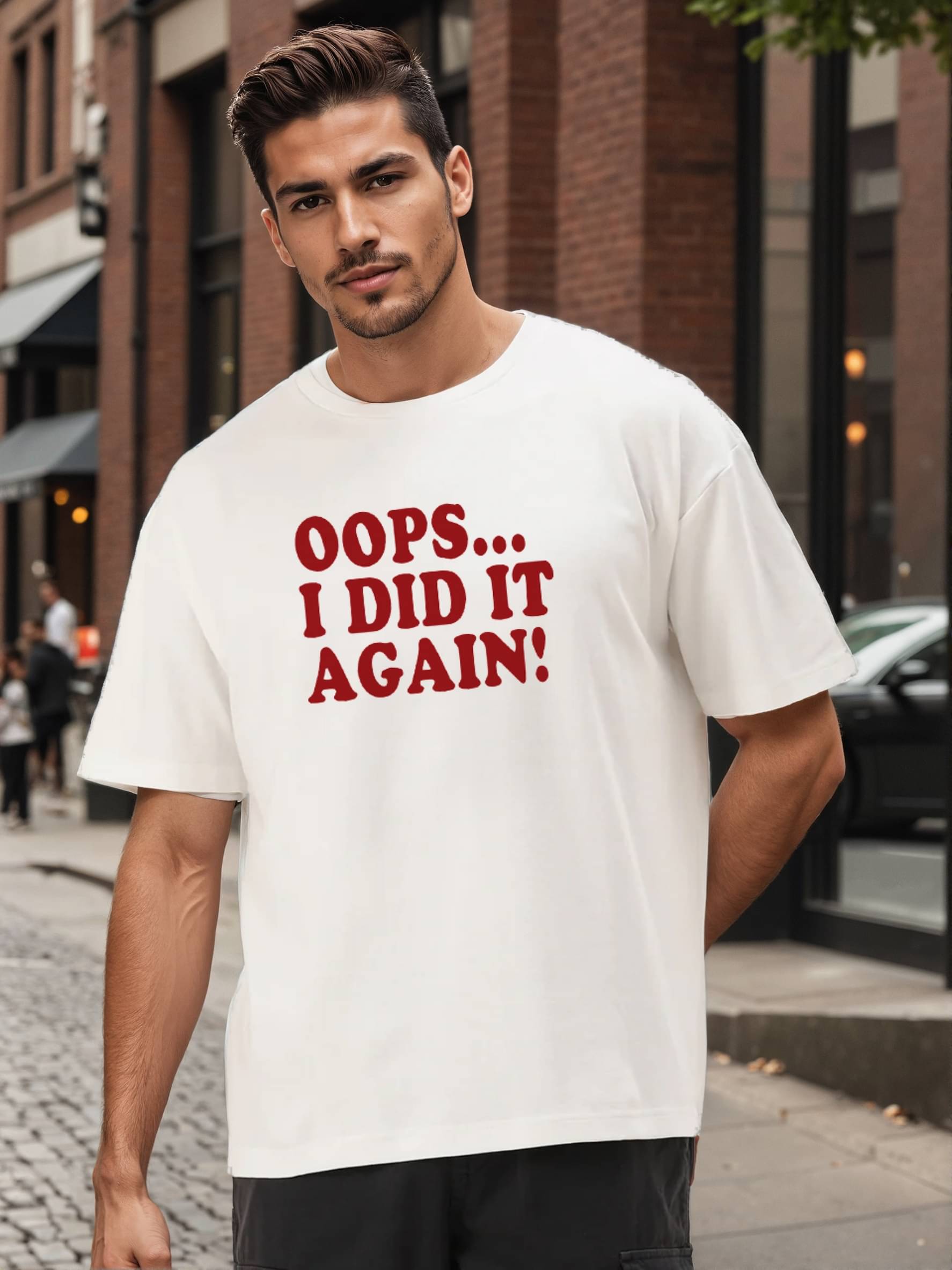     			Bene Kleed Men Cotton Oversized Fit Printed T-Shirt ( White )