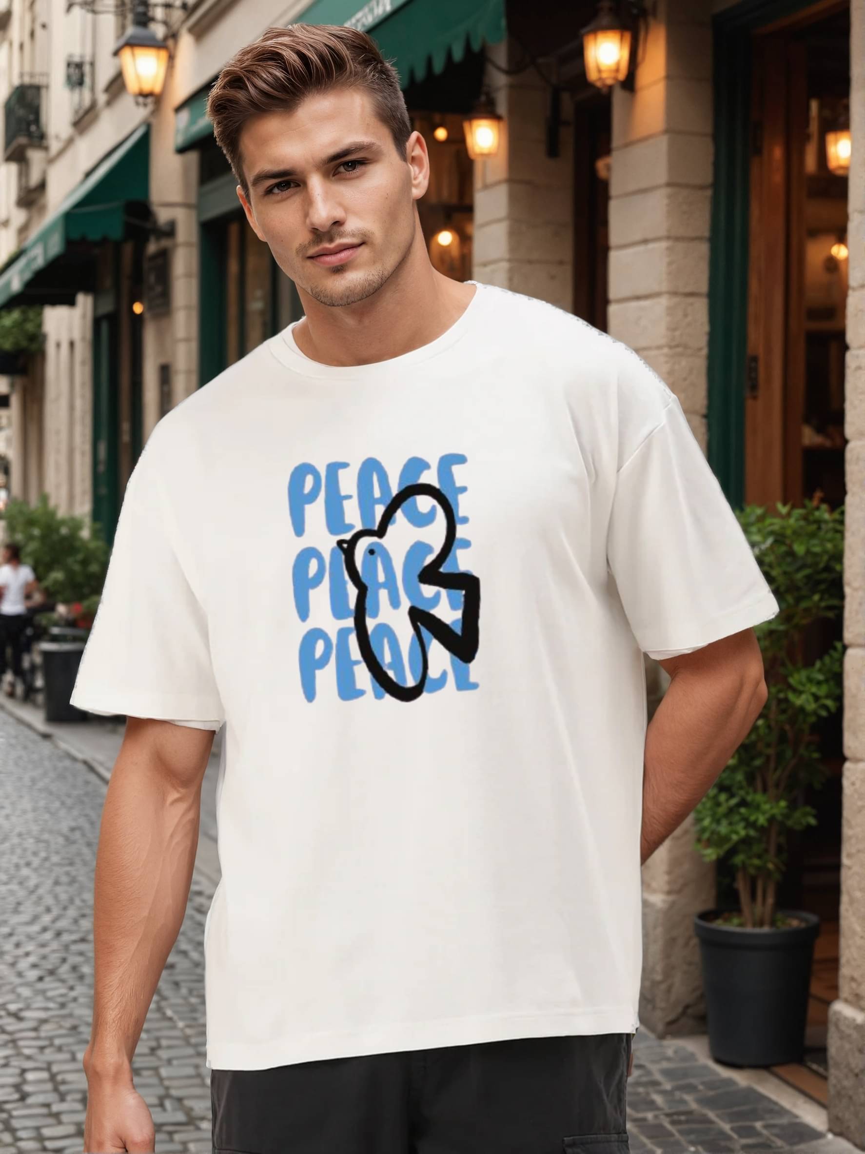     			Bene Kleed Men Cotton Oversized Fit Printed T-Shirt ( White )