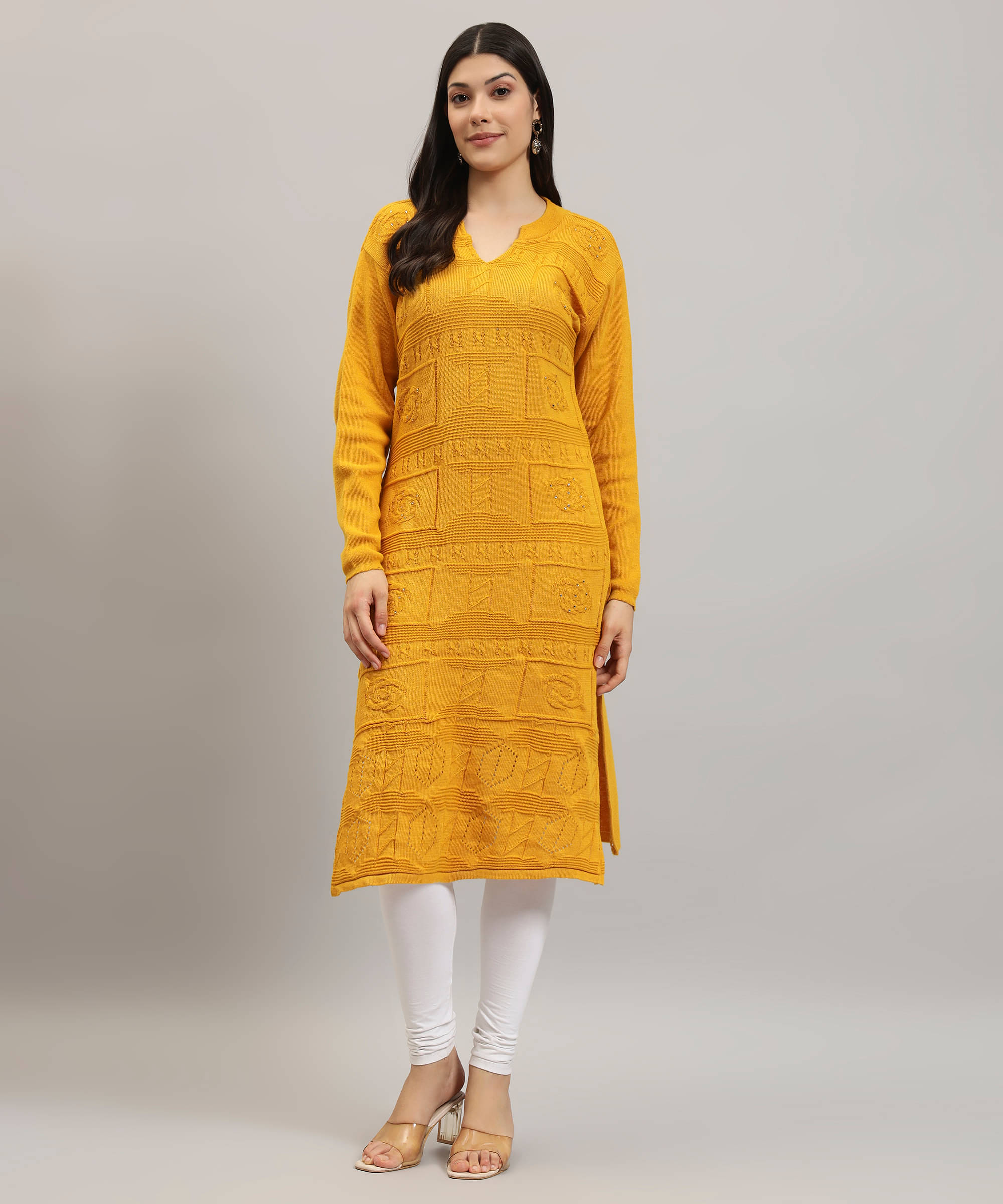     			Canblar Women Woollen Solid Straight Kurti ( Yellow )