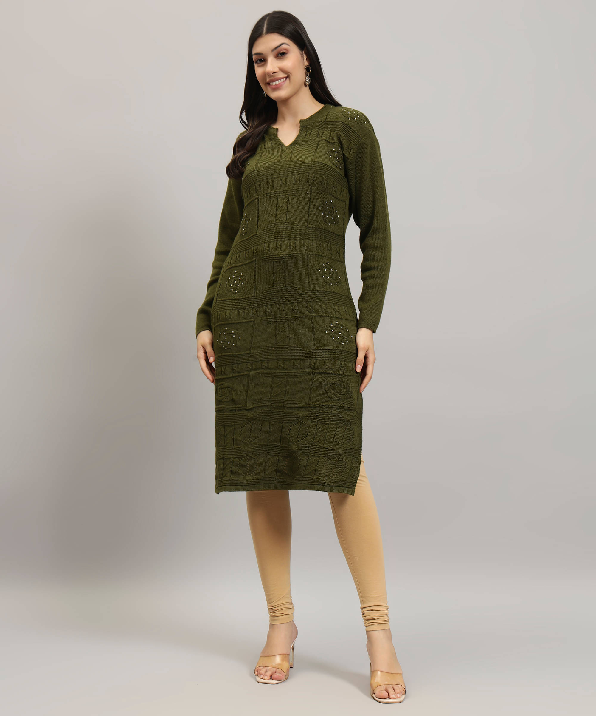     			Canblar Women Woollen Solid Straight Kurti ( Green )