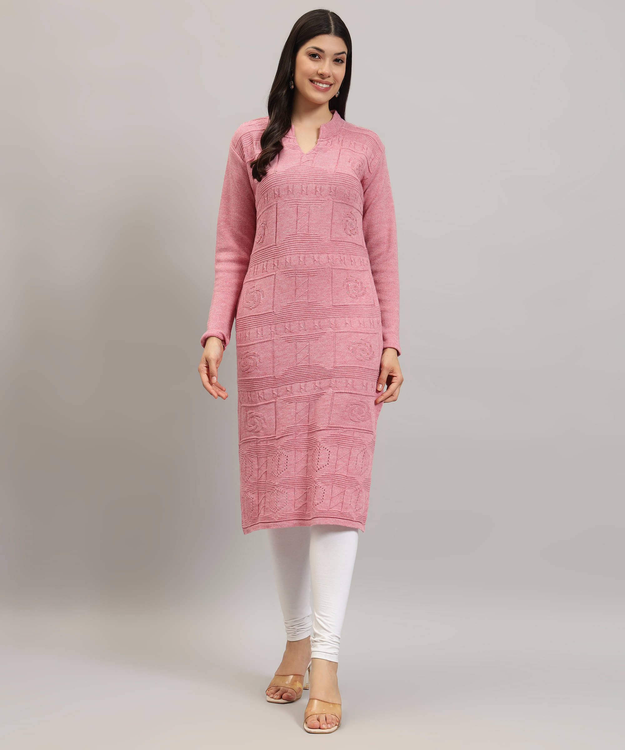     			Canblar Women Woollen Solid Straight Kurti ( Peach )