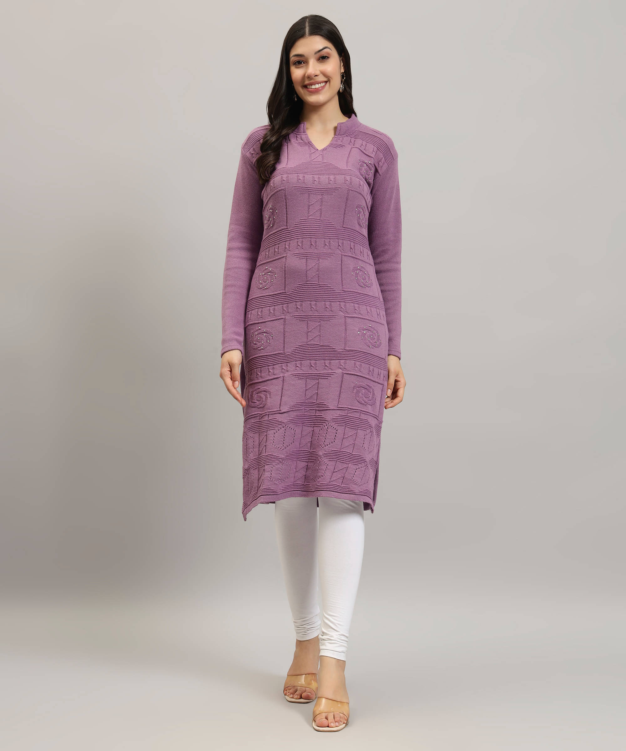     			Canblar Women Woollen Solid Straight Kurti ( Purple )