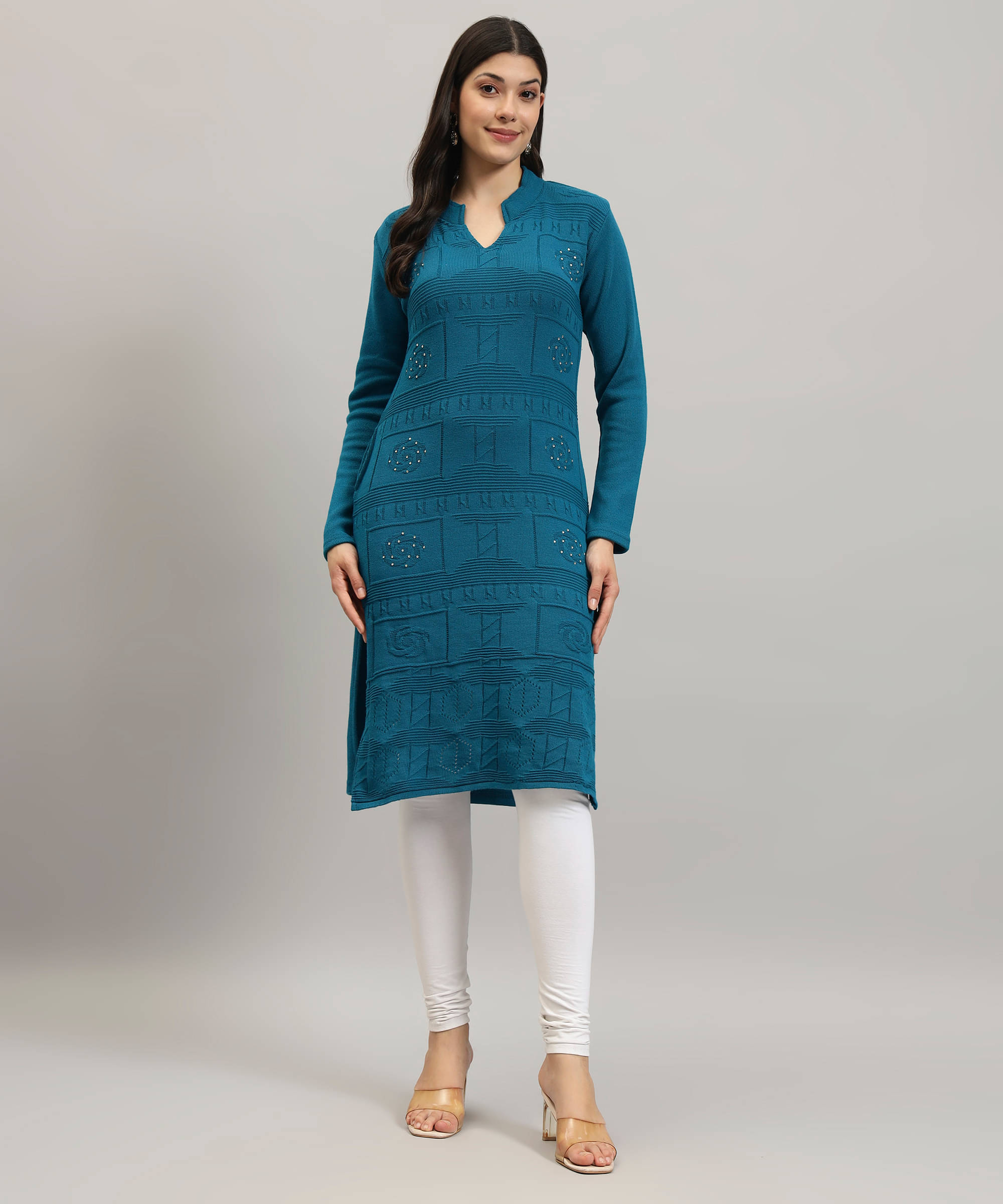     			Canblar Women Woollen Solid Straight Kurti ( Blue )