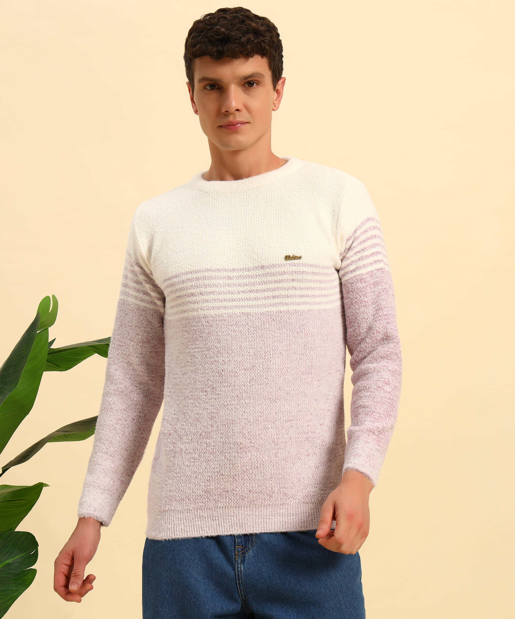     			Canblar Woollen Blend Round Neck Men's Full Sleeves Pullover Sweater - Lavender ( Pack of 1 )