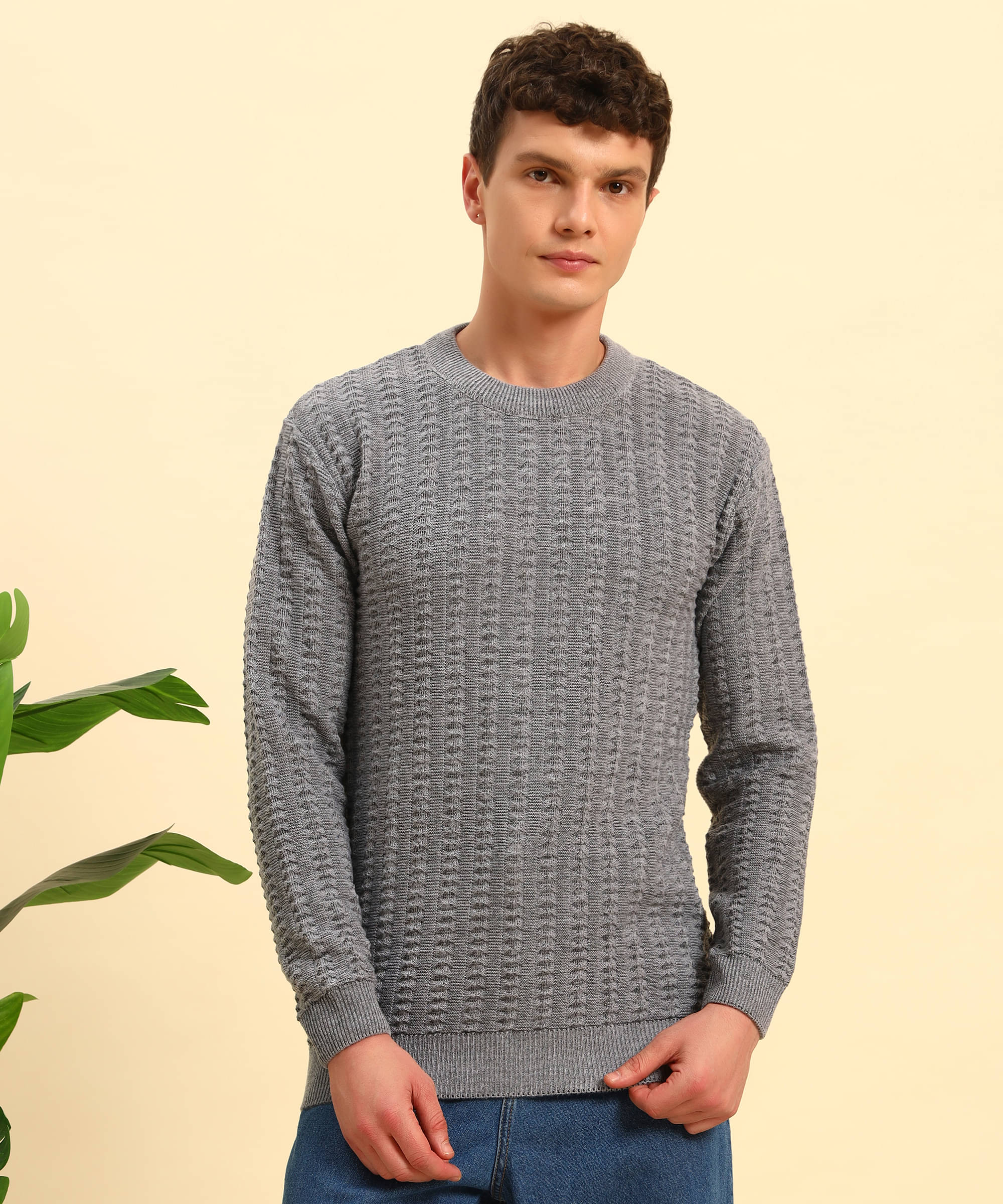     			Canblar Woollen Blend Round Neck Men's Full Sleeves Pullover Sweater - Grey ( Pack of 1 )