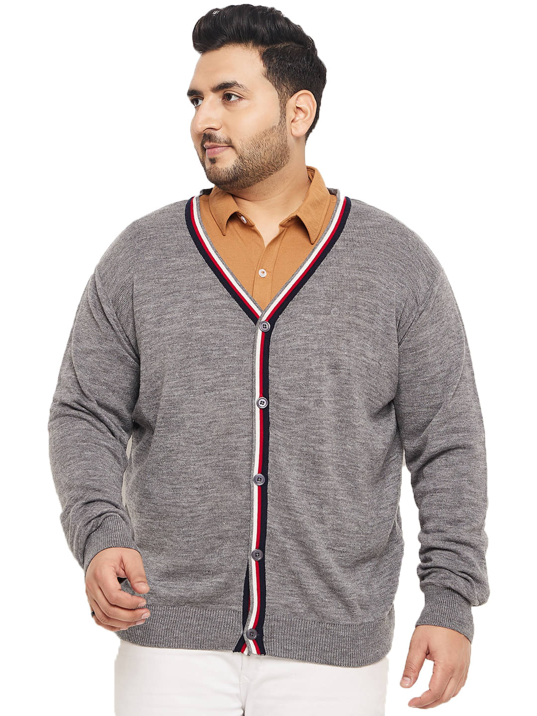     			Club York Acrylic V-Neck Men's Full Sleeves Cardigan Sweater - Grey ( Pack of 1 )