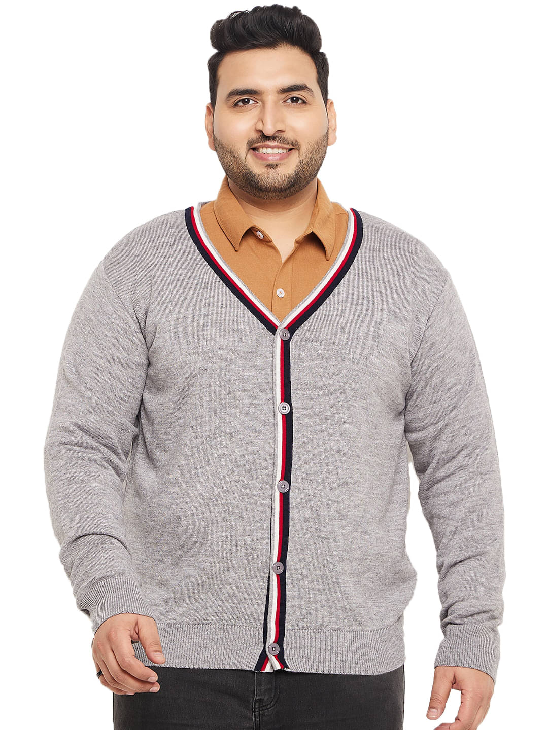     			Club York Acrylic V-Neck Men's Full Sleeves Cardigan Sweater - Grey Melange ( Pack of 1 )