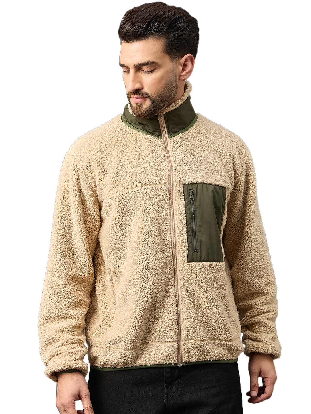     			Club York Fleece High Neck Men's Sweatshirt - Beige ( Pack of 1 )