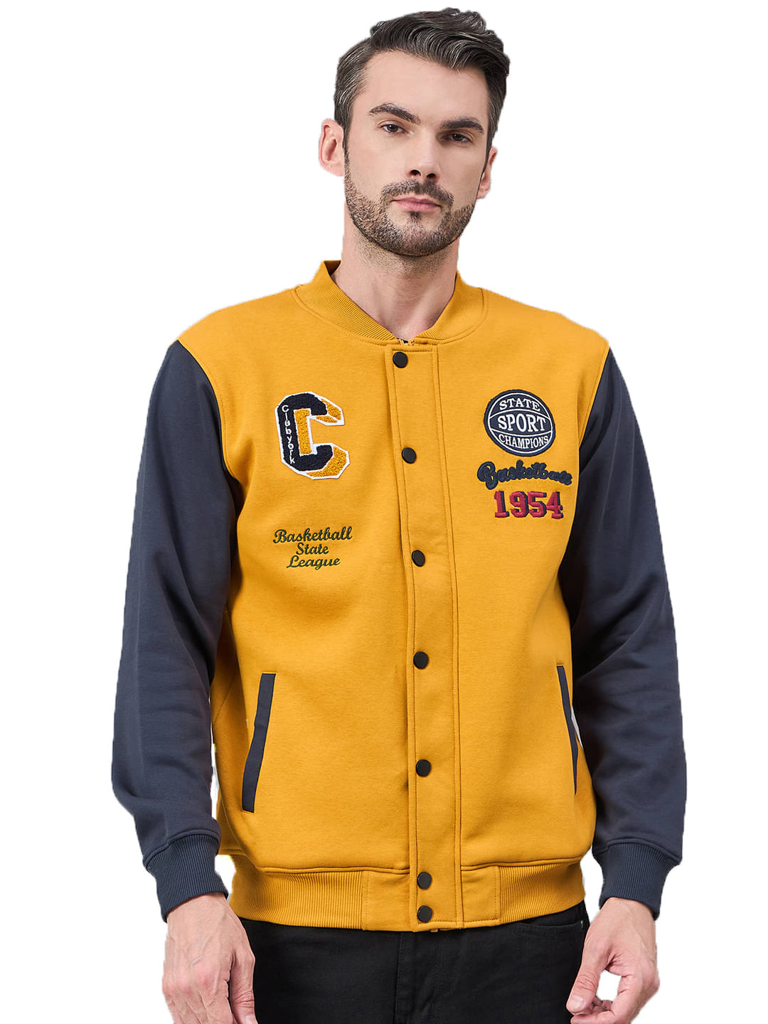     			Club York Fleece Mandarin Collar Men's Sweatshirt - Yellow ( Pack of 1 )