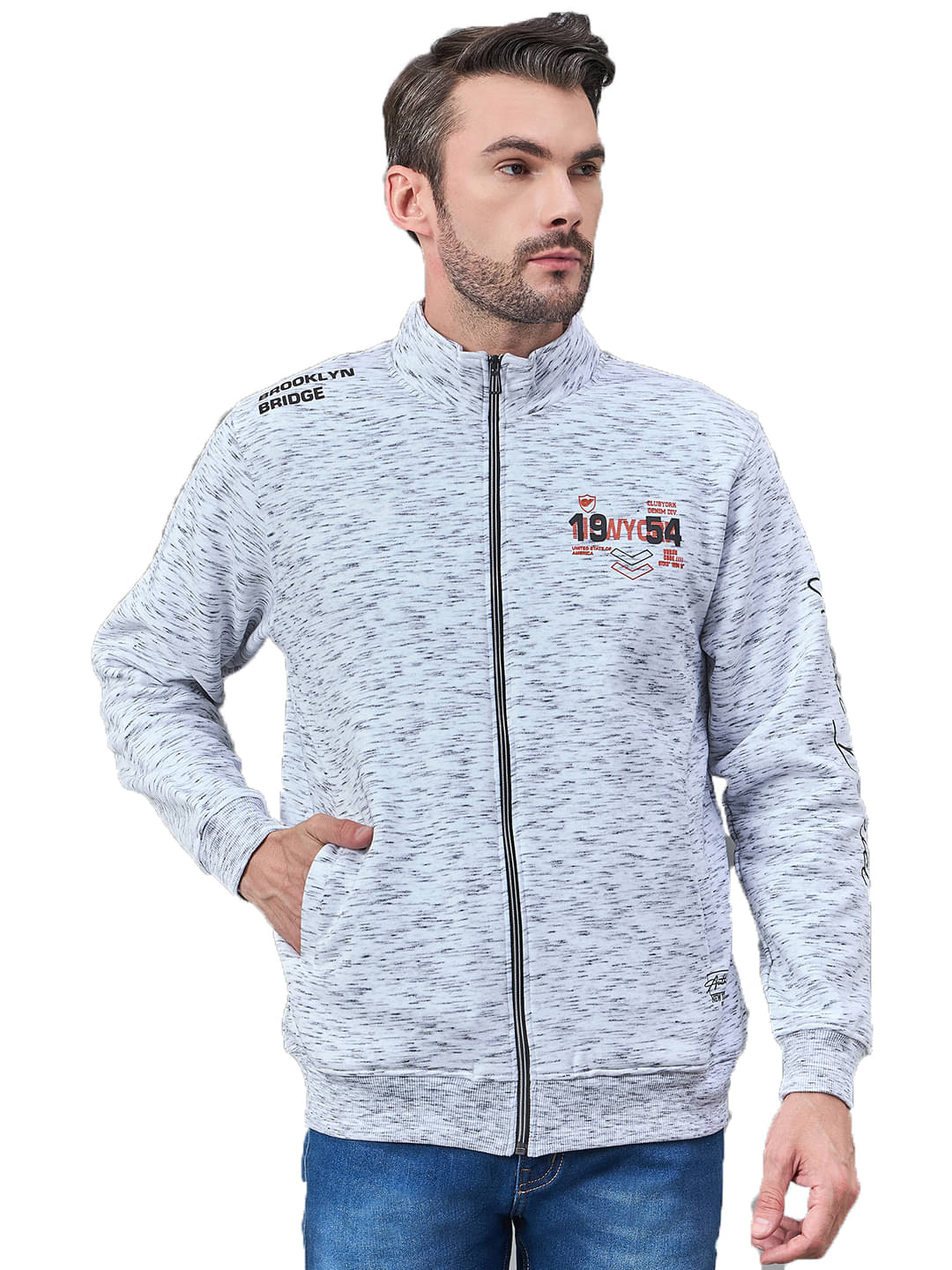     			Club York Fleece Mandarin Collar Men's Sweatshirt - White ( Pack of 1 )