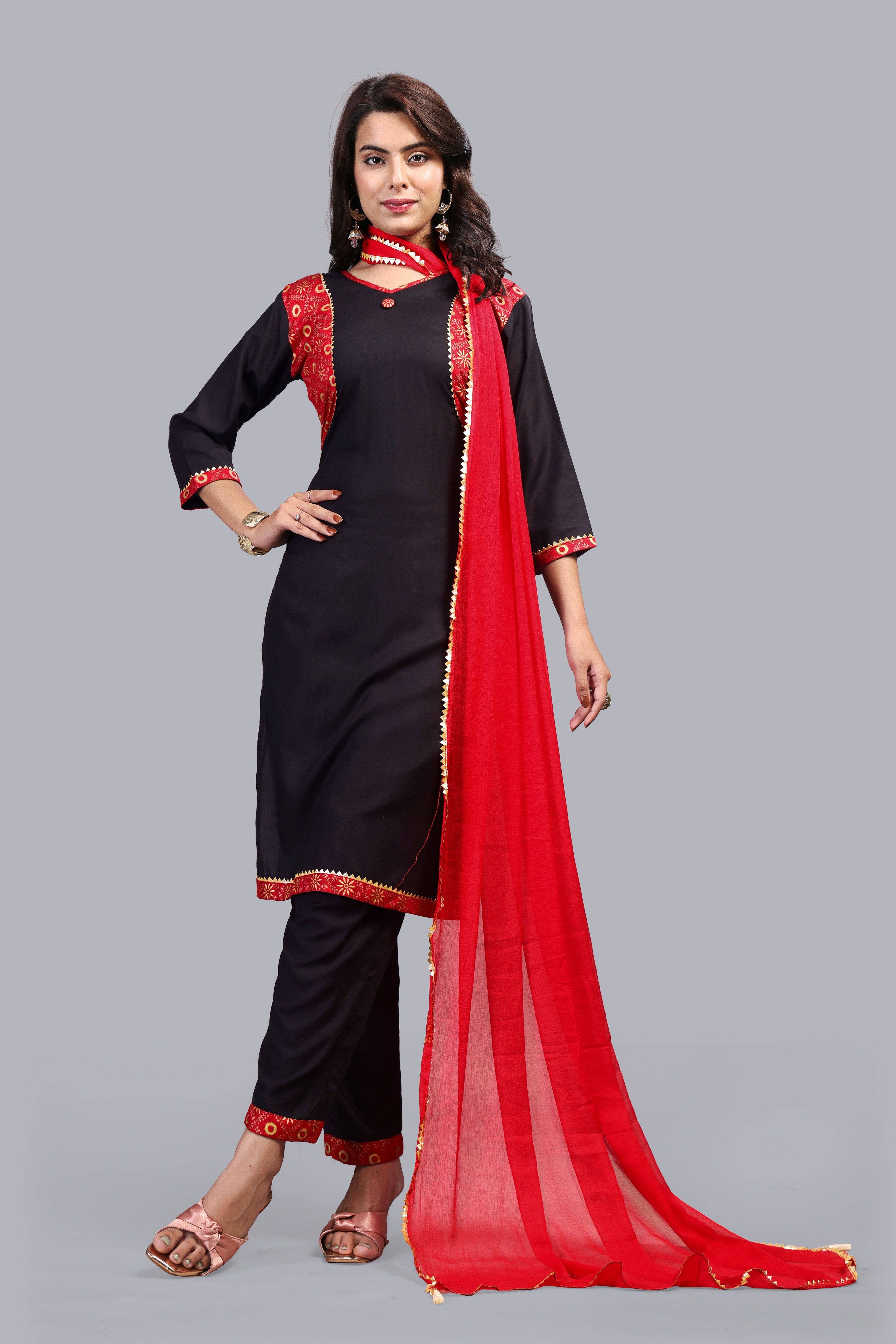 FULPARI Women Viscose Printed A-line Kurti With Pants ( Black ) FULPARI Women Viscose Printed A-line Kurti With Pants ( Black )