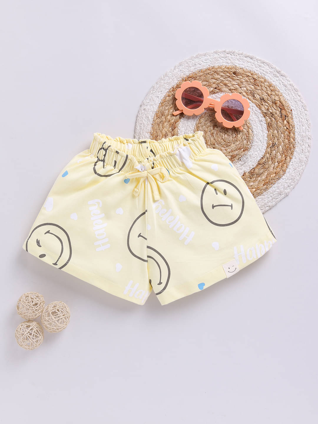     			HAPPY FACES Pack of 1 Girls Cotton Shorts ( Yellow )