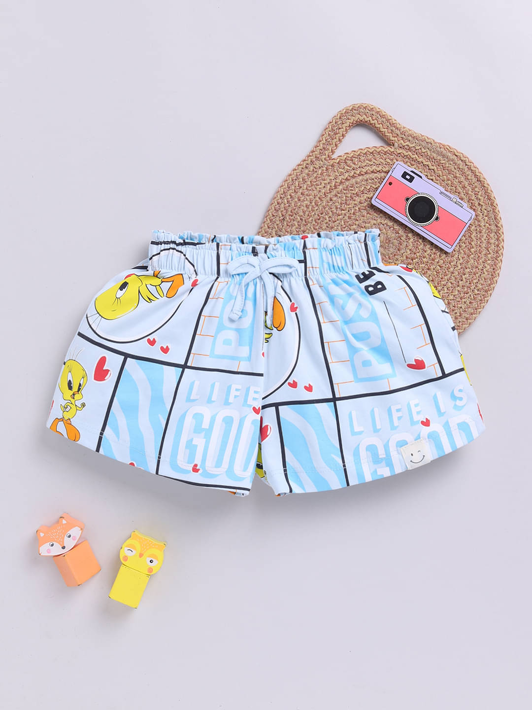     			HAPPY FACES Pack of 1 Girls Cotton Shorts ( Blue )