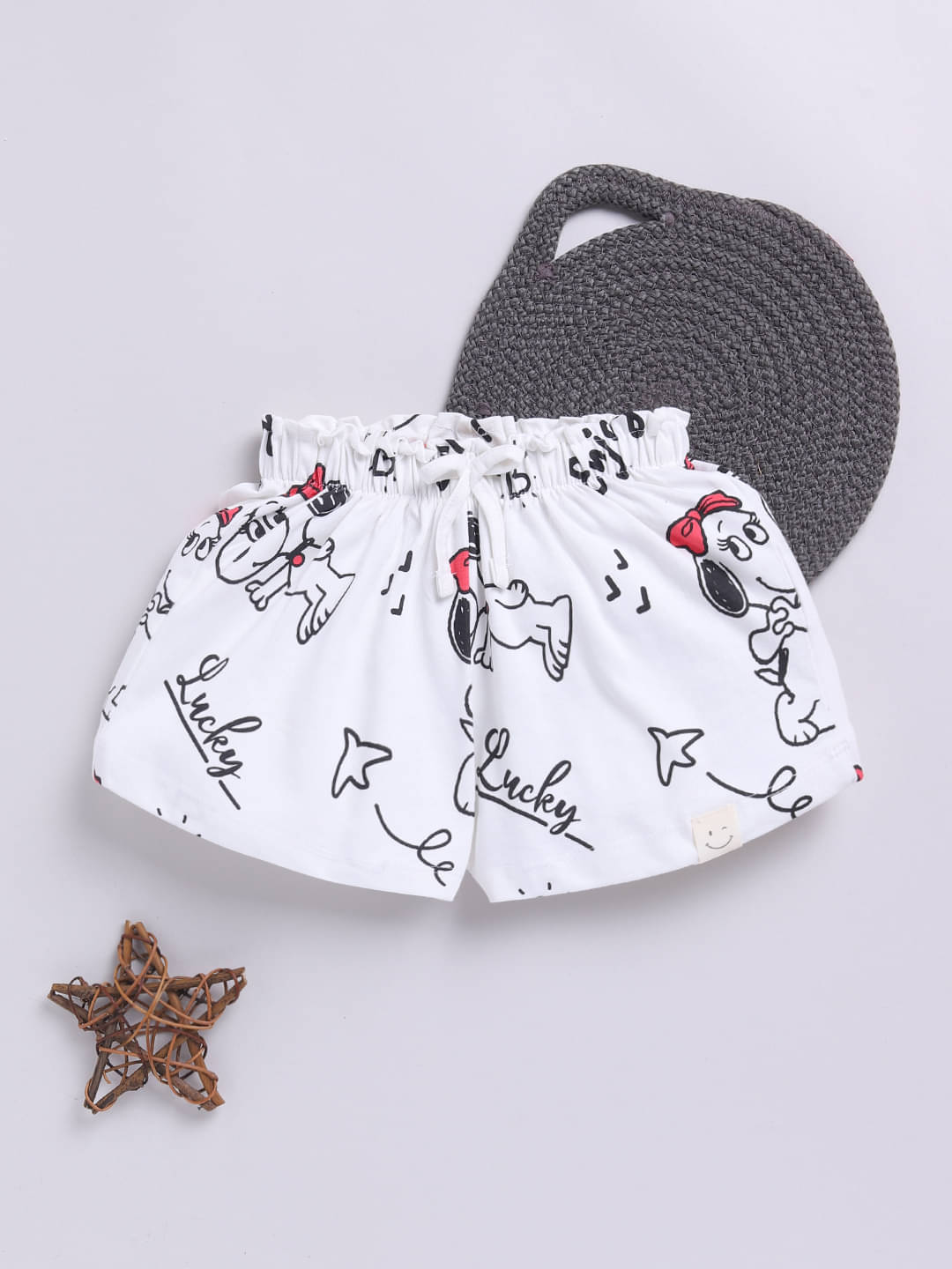     			HAPPY FACES Pack of 1 Girls Cotton Shorts ( Off White )