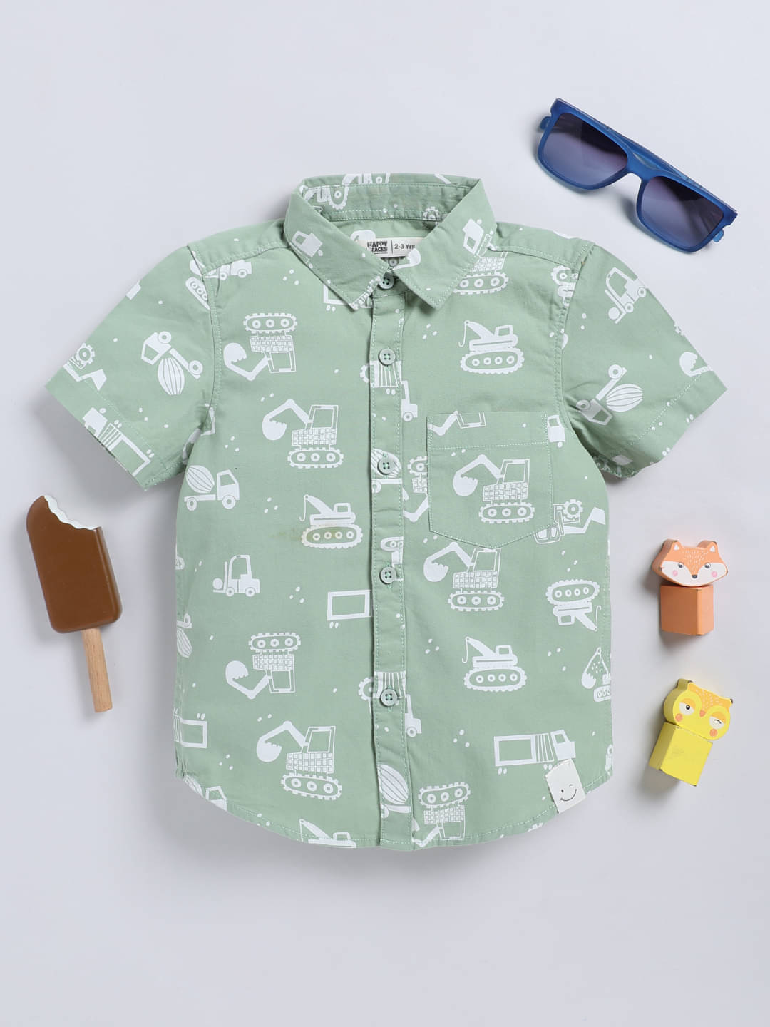     			HAPPY FACES Pack of 1 Boys 100% Cotton Half Sleeves Shirt ( Green )