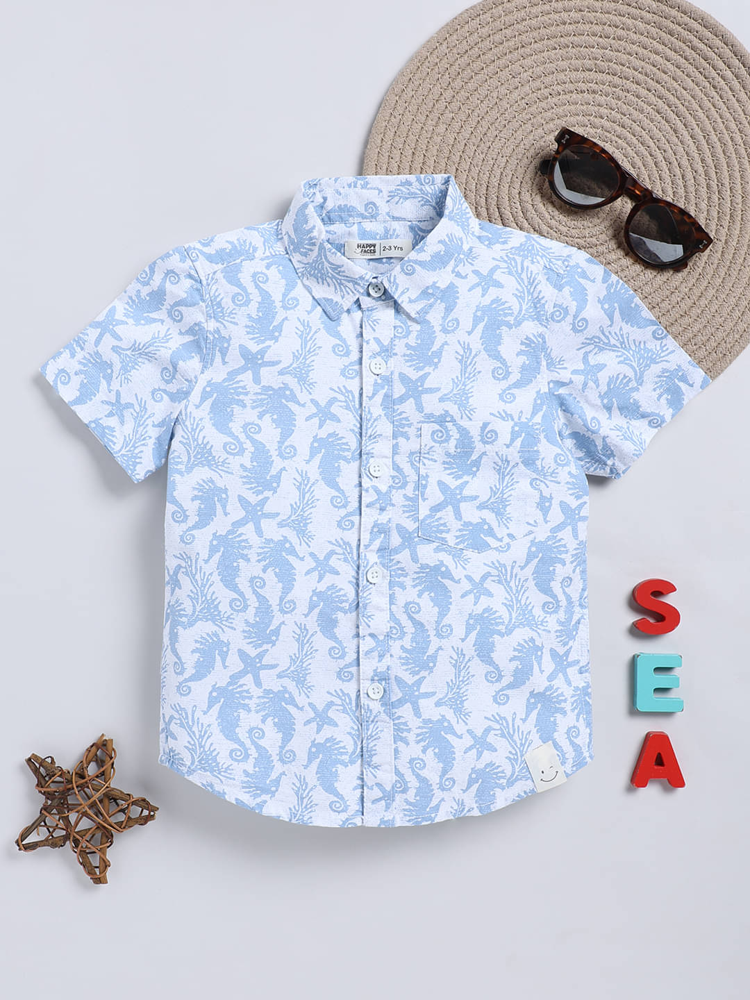    			HAPPY FACES Pack of 1 Boys 100% Cotton Half Sleeves Shirt ( White )