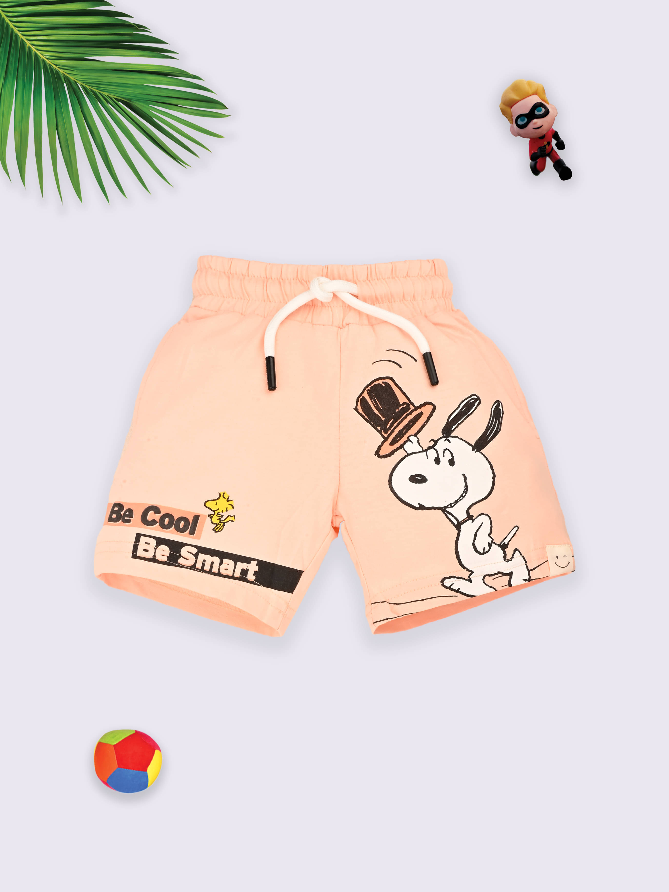     			HAPPY FACES Pack of 1 Cotton Shorts For Boys ( Peach )