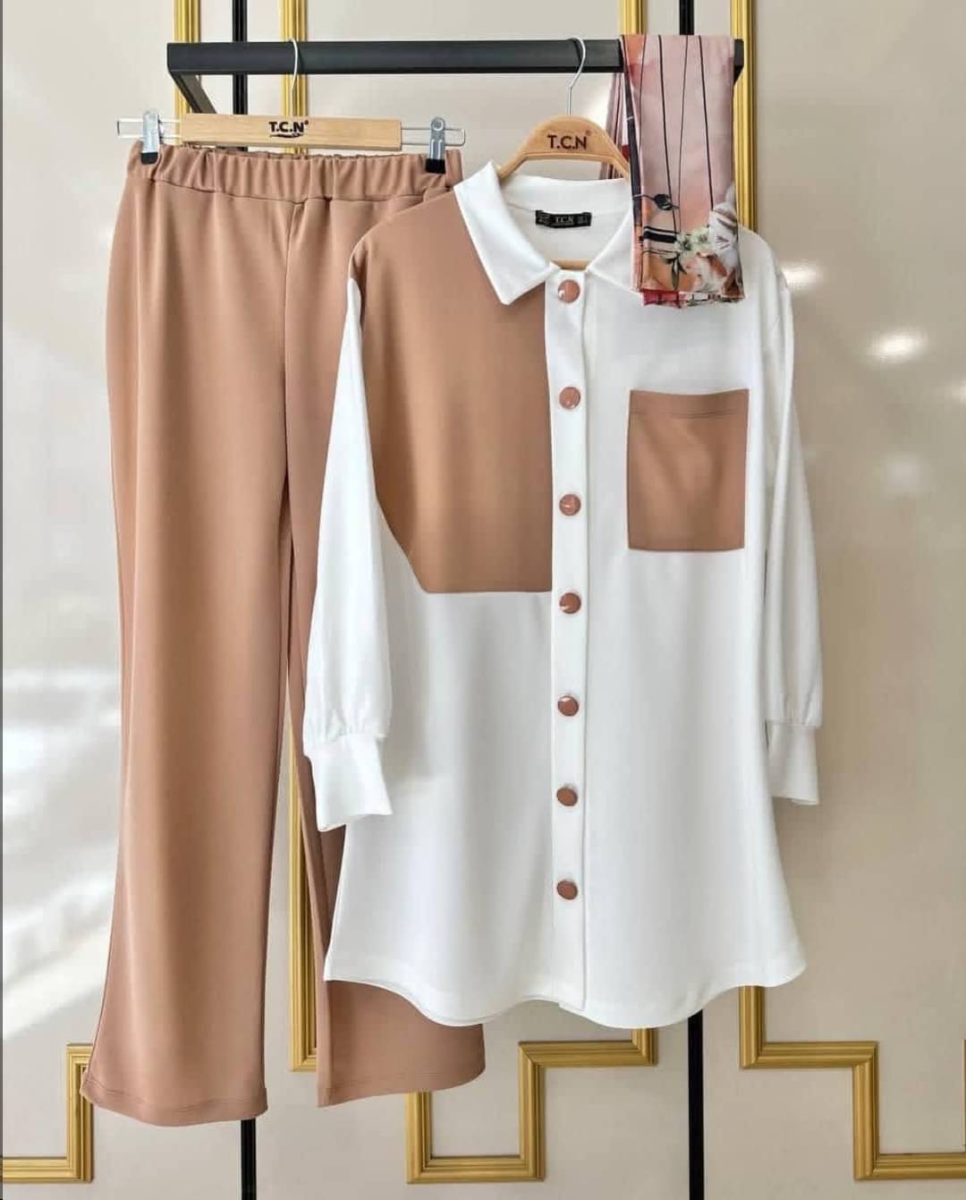     			ITZ Women Self Design Shirt With Palazzos Co-Ord Set ( Cream )