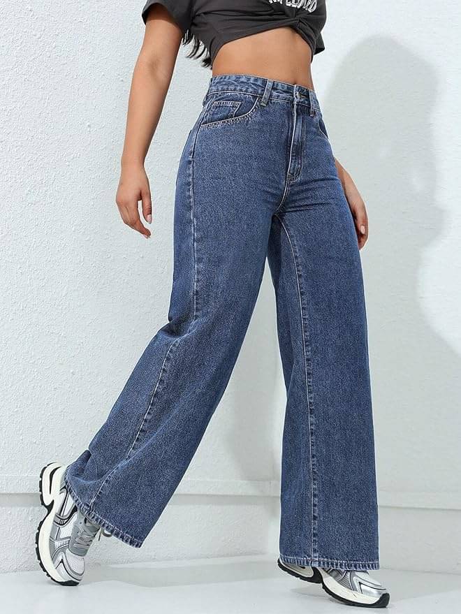     			Italian luxe Women's Wide Leg High-Rise Jeans ( Blue )