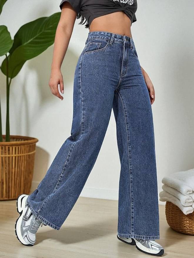     			Italian luxe Women's Wide Leg High-Rise Jeans ( Blue )
